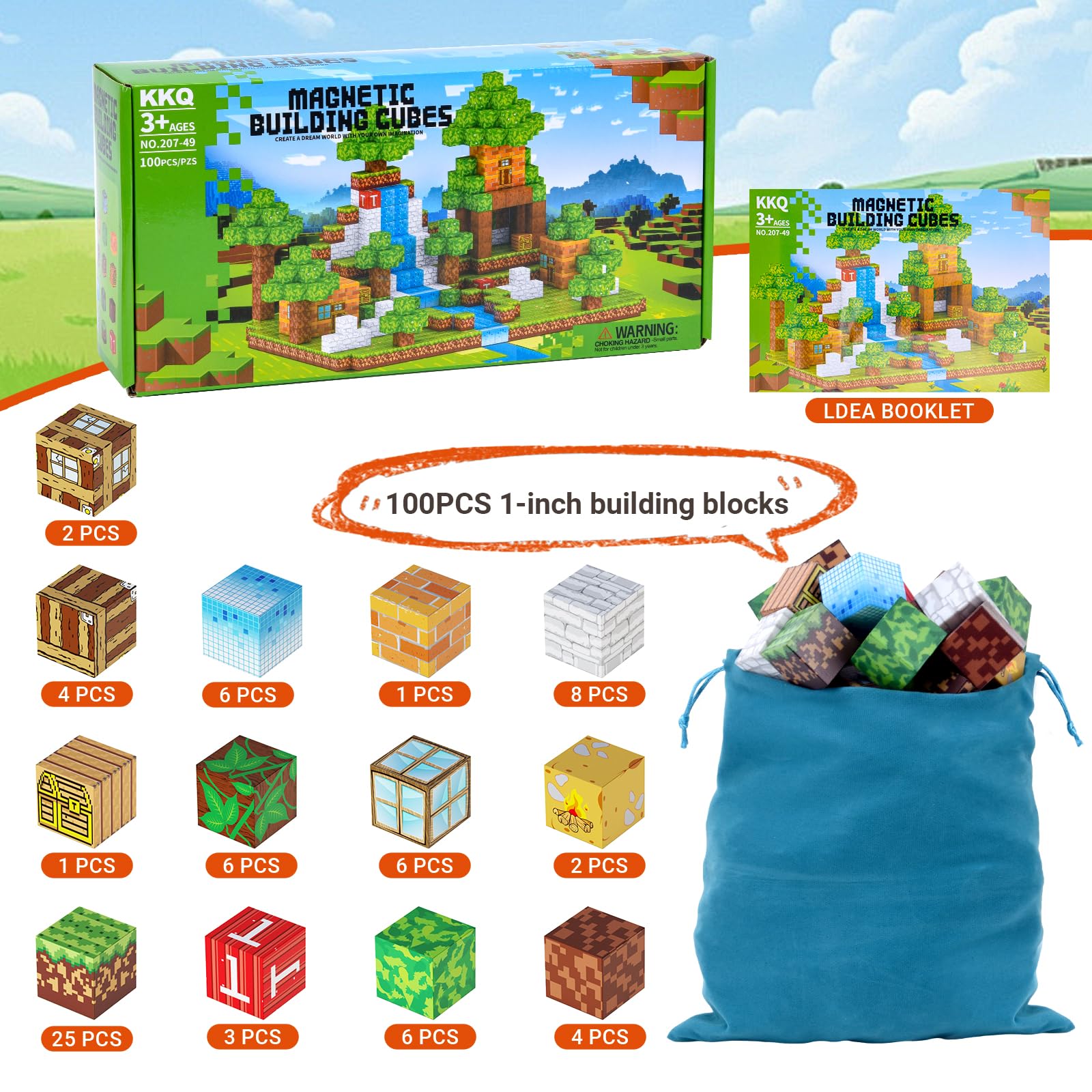 Jooyflares Blocchi Magnetici 100 Pezzi 2,5 cm – Forti Magneti Montessori Giocattolo per Bambini dai 4 Anni, Giocattolo Magnetico Creativo a Tema Foresta Regalo