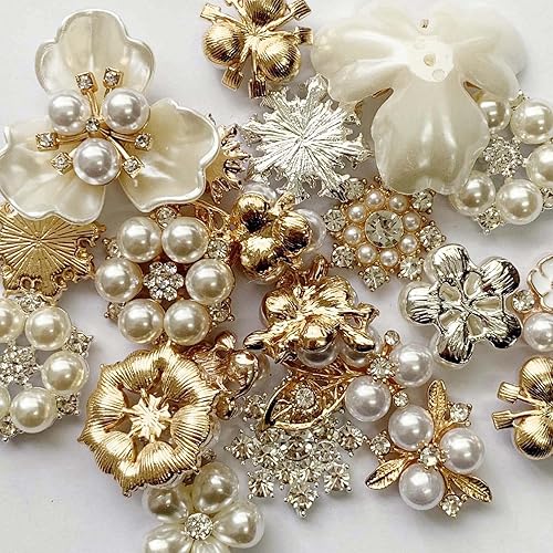 Miniatura 2 de 22 piezas de botones de diamantes de imitación de perlas de imitación de diamantes de imitación, broche de perlas de aleación, dijes florales para