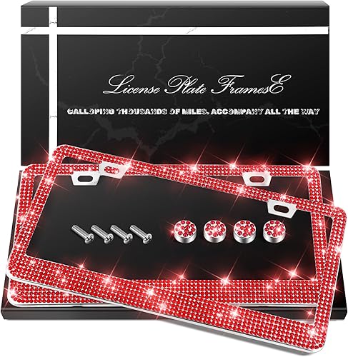 Vista 32 de Paquete de 2 marcos brillantes para matrícula, cubierta de matrícula de automóvil con diamantes de imitación brillantes para mujer, accesorios