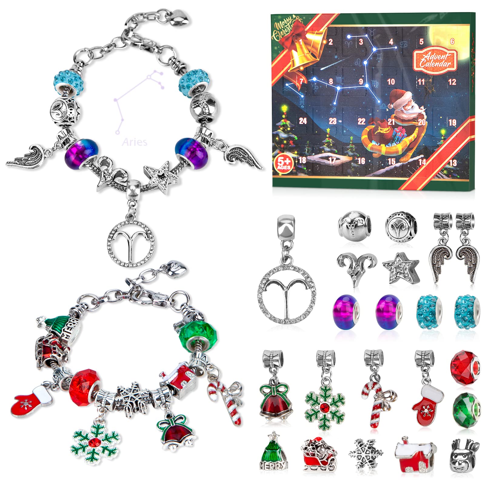 Advent Calendar 2023 Girls Zodiac Constellation Bracelet Making Kit, 24 Days Countdown Christmas Advent Calendar with 2 sets DIY Bracelets, Horoscope Gifts for Girls Teens Adult Age 5-18