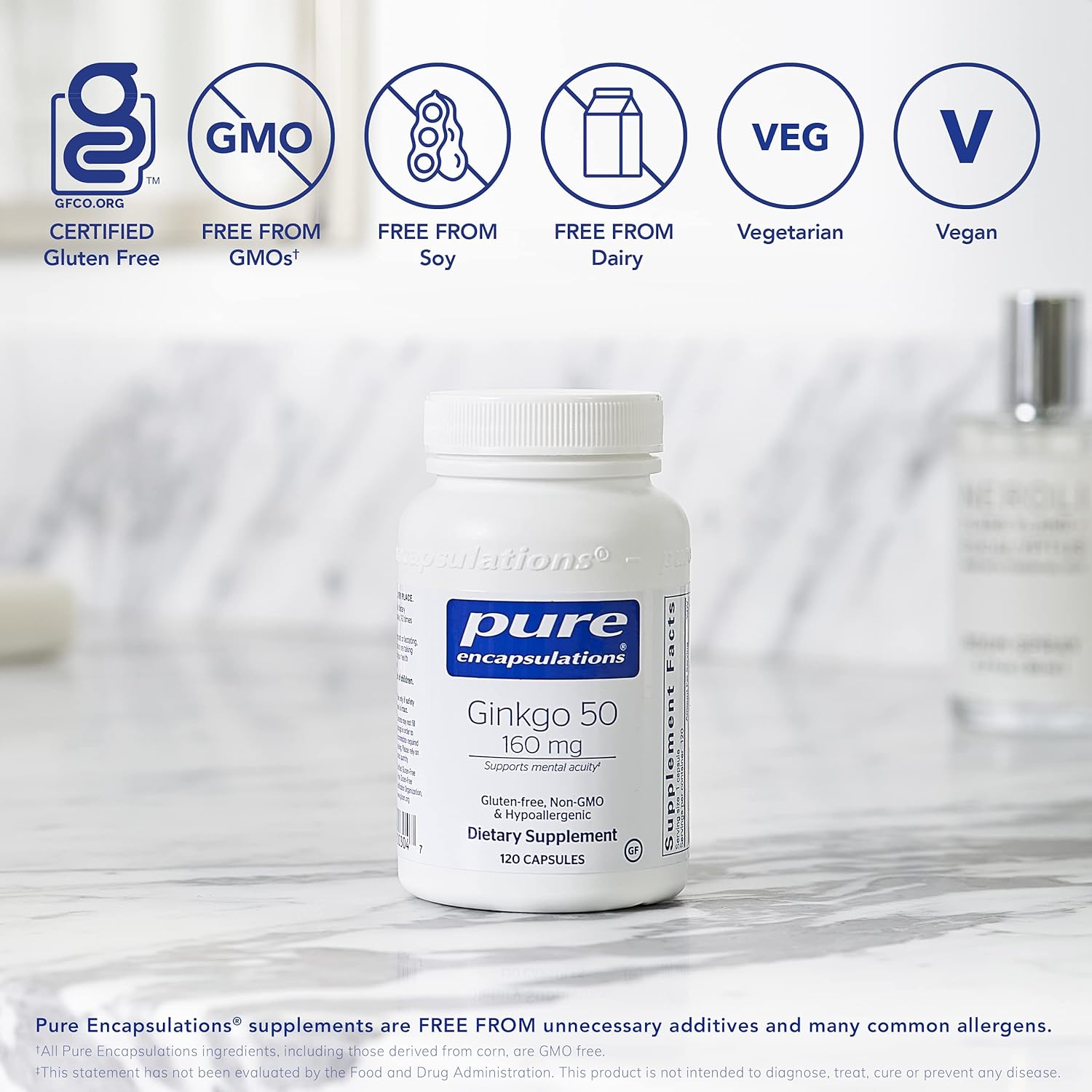 Pure Encapsulations Ginkgo 50 160 mg | Ginkgo Biloba Supplement to Support Oxygen, Blood Circulation, and Mild Memory Problems Associated with Aging* | 120 Capsules : Health & Household