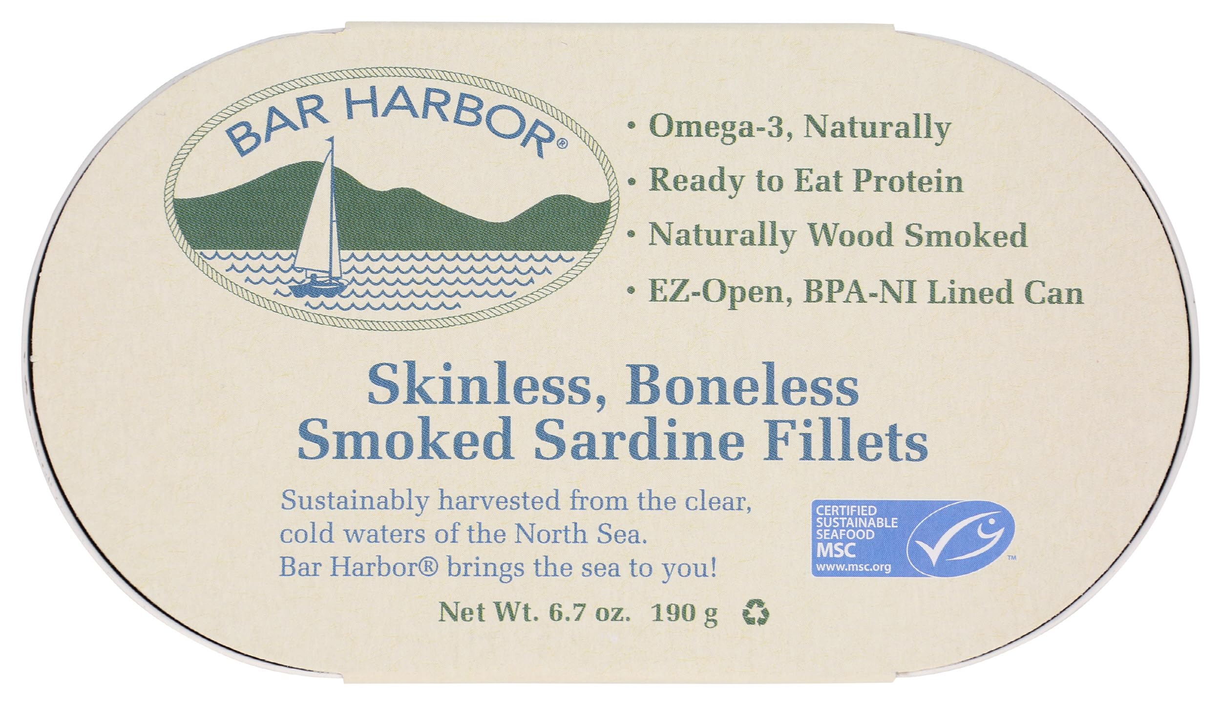 Bar Harbor Wild Smoked Sardine Fillets, Skinless Boneless, 6.7 Ounce