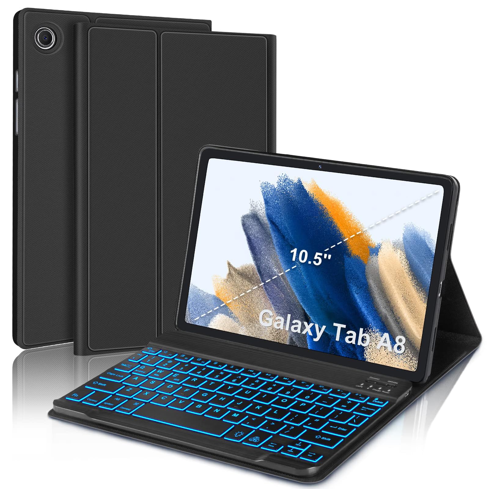 Keyboard Case for Samsung Galaxy Tab A8 10.5" 2022- Multi-Angle- 7 Colors Backlit- Magnetic Detachable Keyboard, Galaxy Tab A8 10.5 (SM-X200/X205/X207) Case Keyboard, Slim Smart Cover (Black)