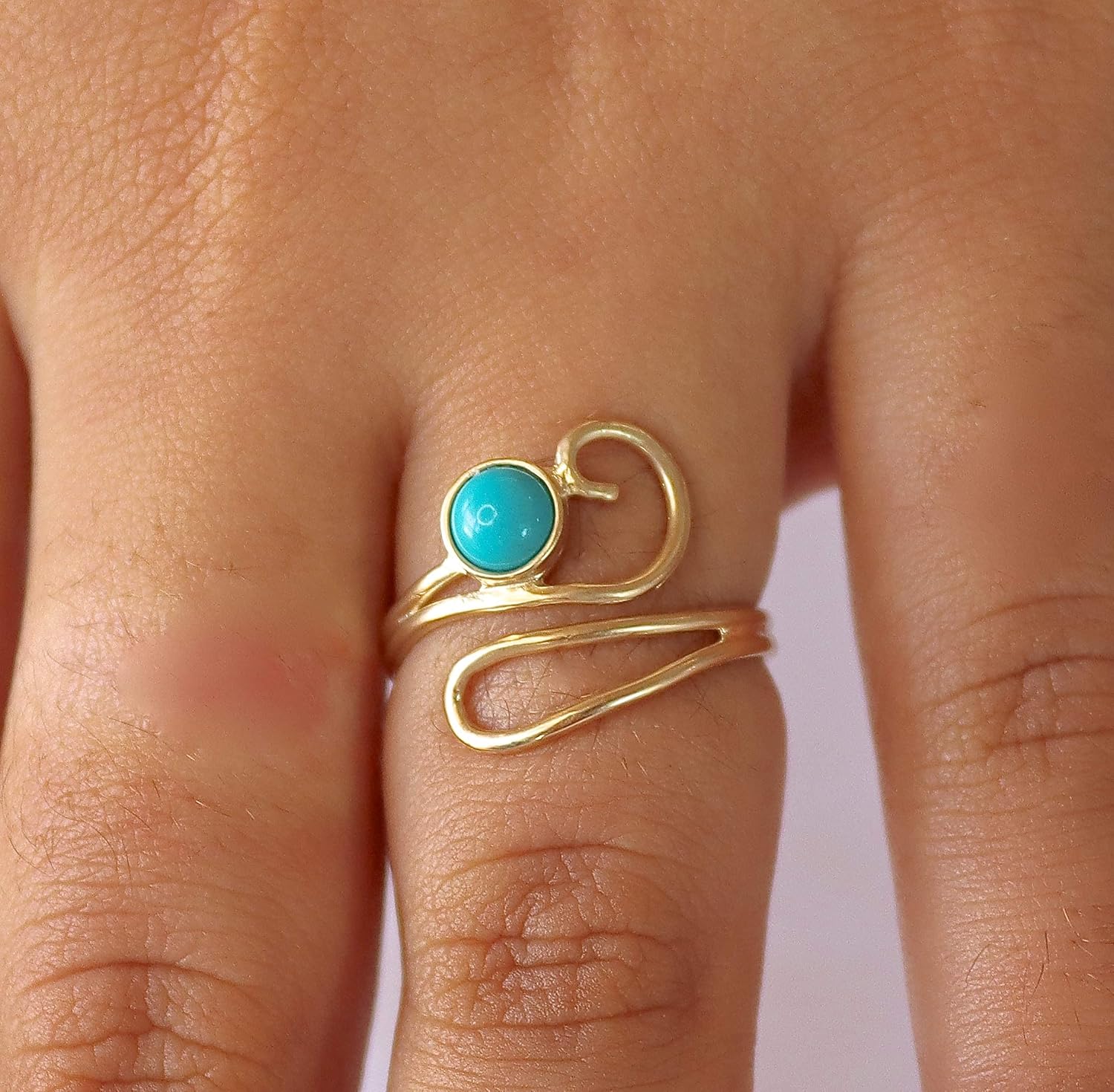 Turquoise adjustable Ring 14k Gold-plated band for Women Open one-size fits 4-9 gold with a Unique Boho everyday style Perfect for Teen girls Vintage-inspired Wrap design - Image 2