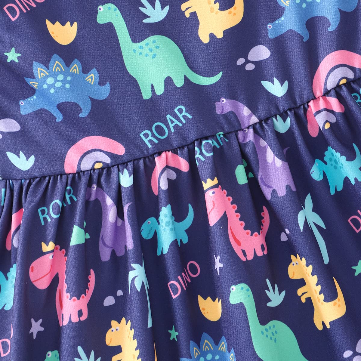 Vestido de dinosaurio para niña pequeña, manga con vuelo, lindo atuendo de verano para bebé niña, vestido casual con volantes