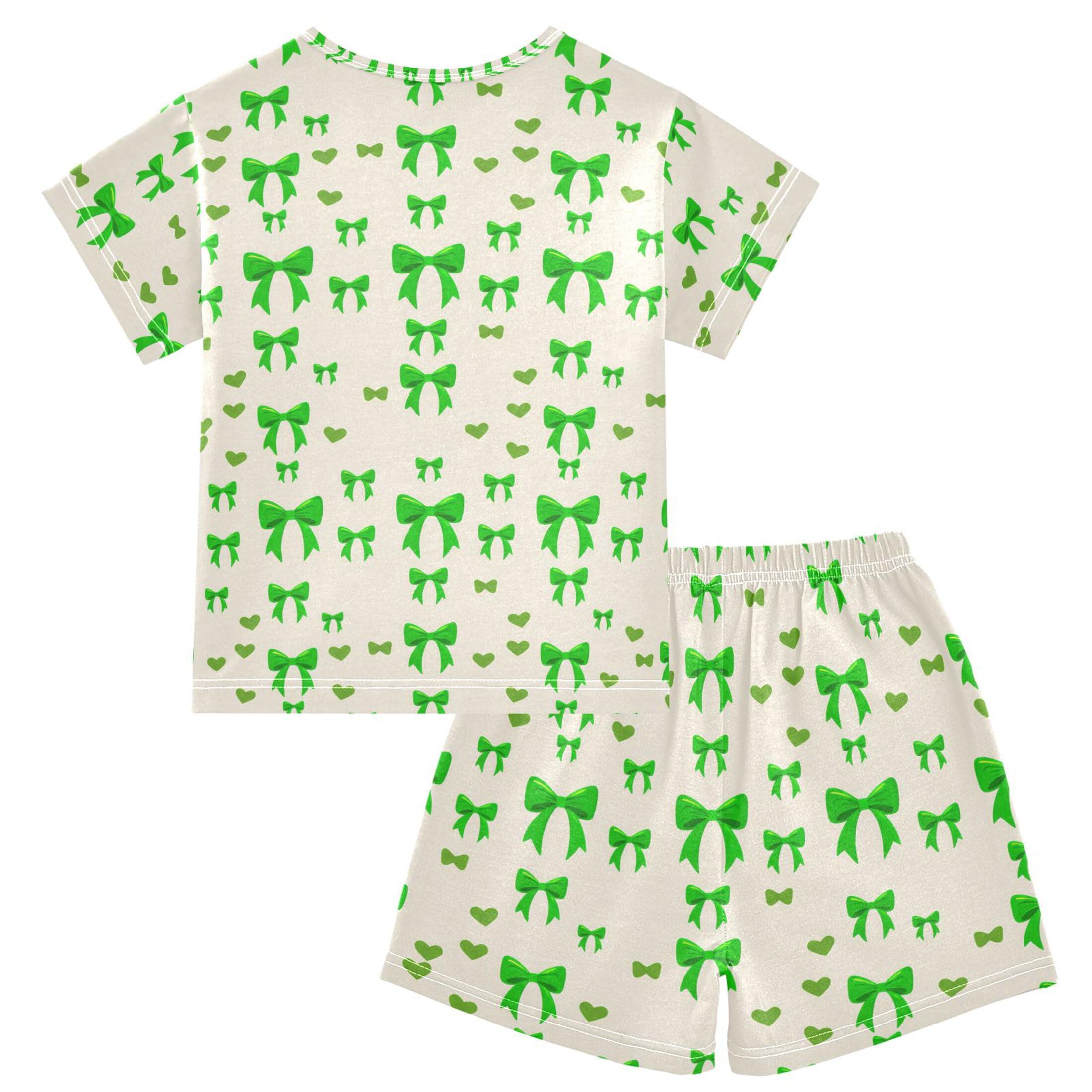 UMIRIKO Green Bows Summer Short Sleeve Pajamas Sleepwear PJ Set B0405006