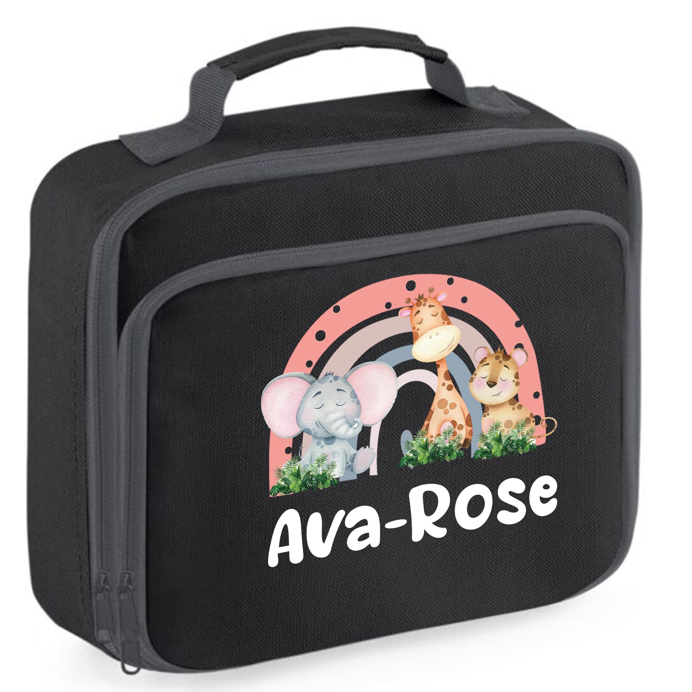 The Baby Box UK Personalised Girls Lunchbag Custom Lunch Boxes for Kids Back to School (Black Lunch Bag)