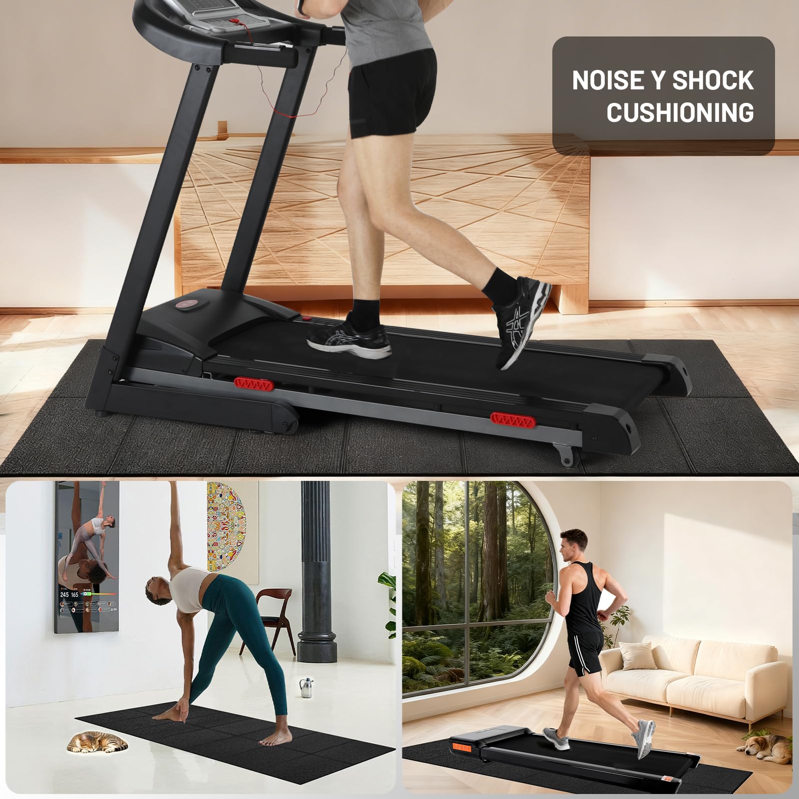 Esterilla de protección para Equipo de Ejercicio, Estera Fitness plegable 200*90cm, Suelo para gimnasio en casa 6mm para bicicletas estáticas, cinta de correr, Resistente Alfombrilla Protect