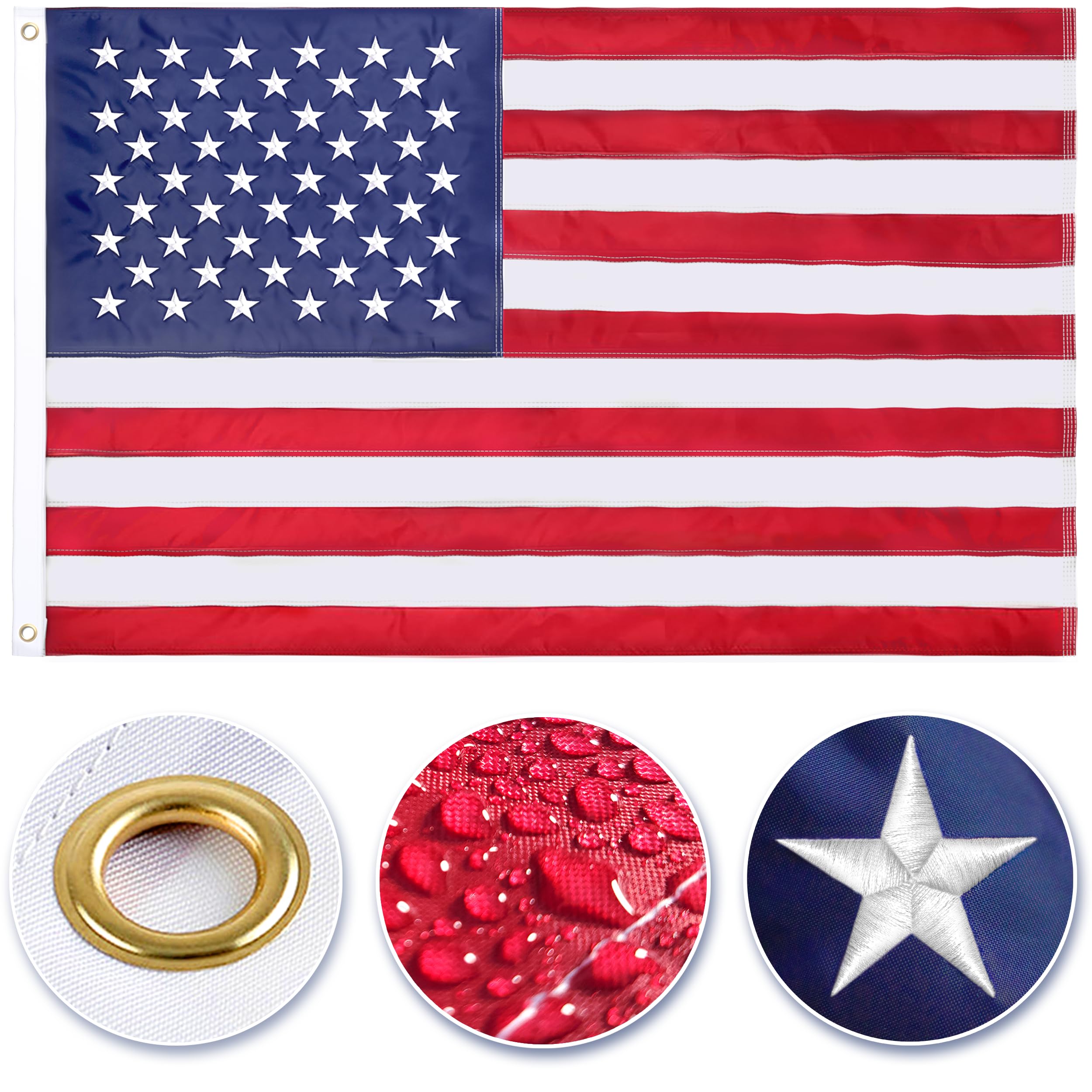 American - USA 6x10 Feet Flag – Embroidered 210D Nylon with Sewn Panels