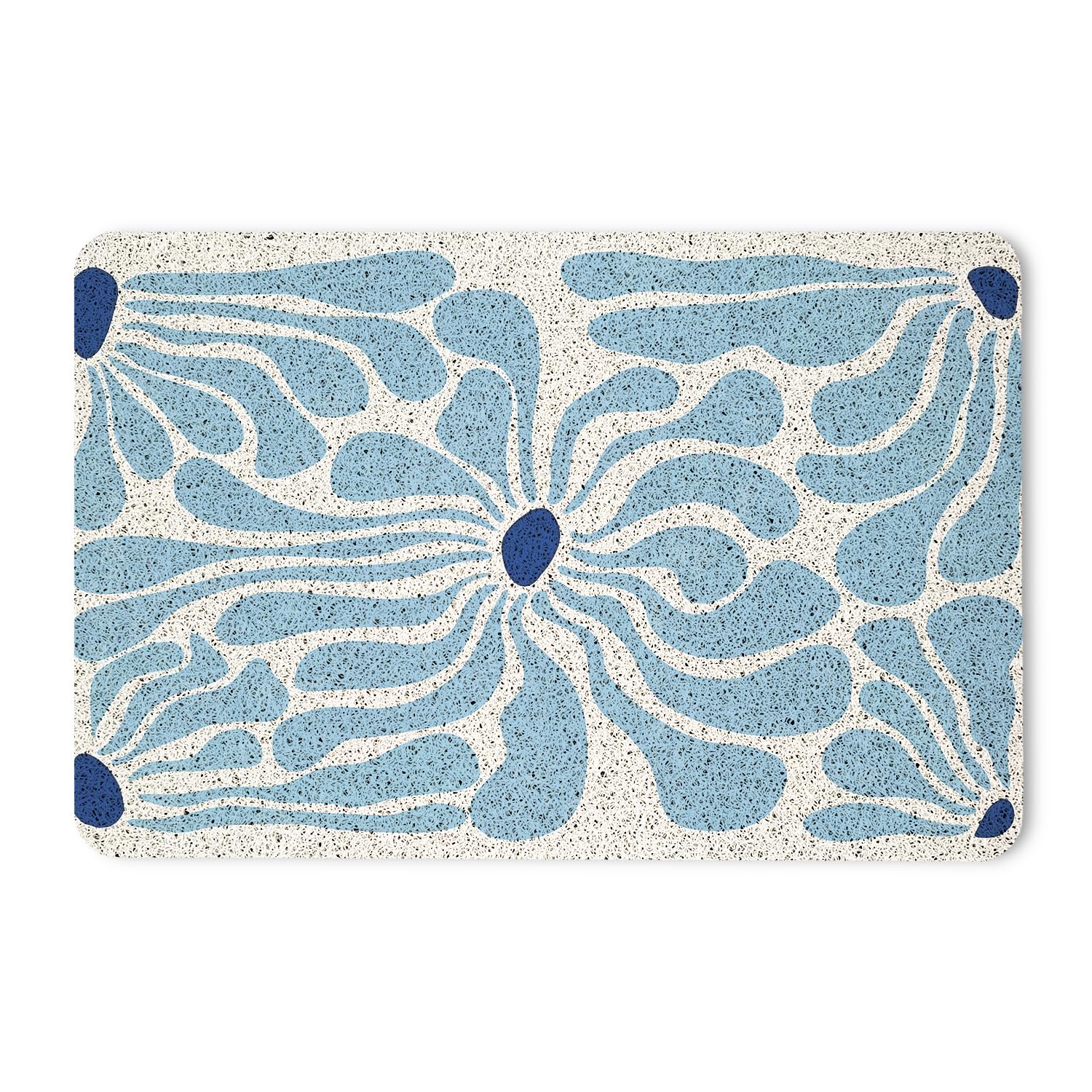 YeiHe Abstract Boho Floral Door Mat, Groovy Blue Entrance Mat, 17x30 Inches