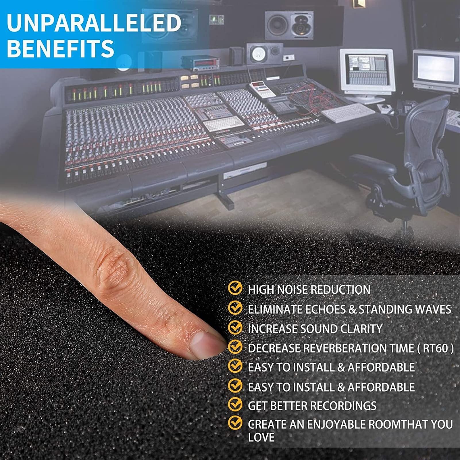 Acoustic Foam, 12/24 Sztuk 300x300x25mm pianka Akustyczna 24 SZTUK Studio Akustyczne Panele piankowe Dźwiękoszczelne Dyfuzory Bęben Wchłanianie Obróbka (Color : Black, Length : 12pcs)