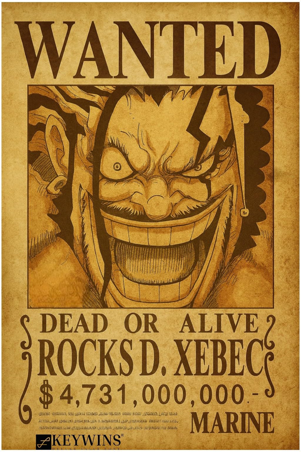 Keywins® One Piece Rocks D Xebec Wanted Poster, Vintage Marine