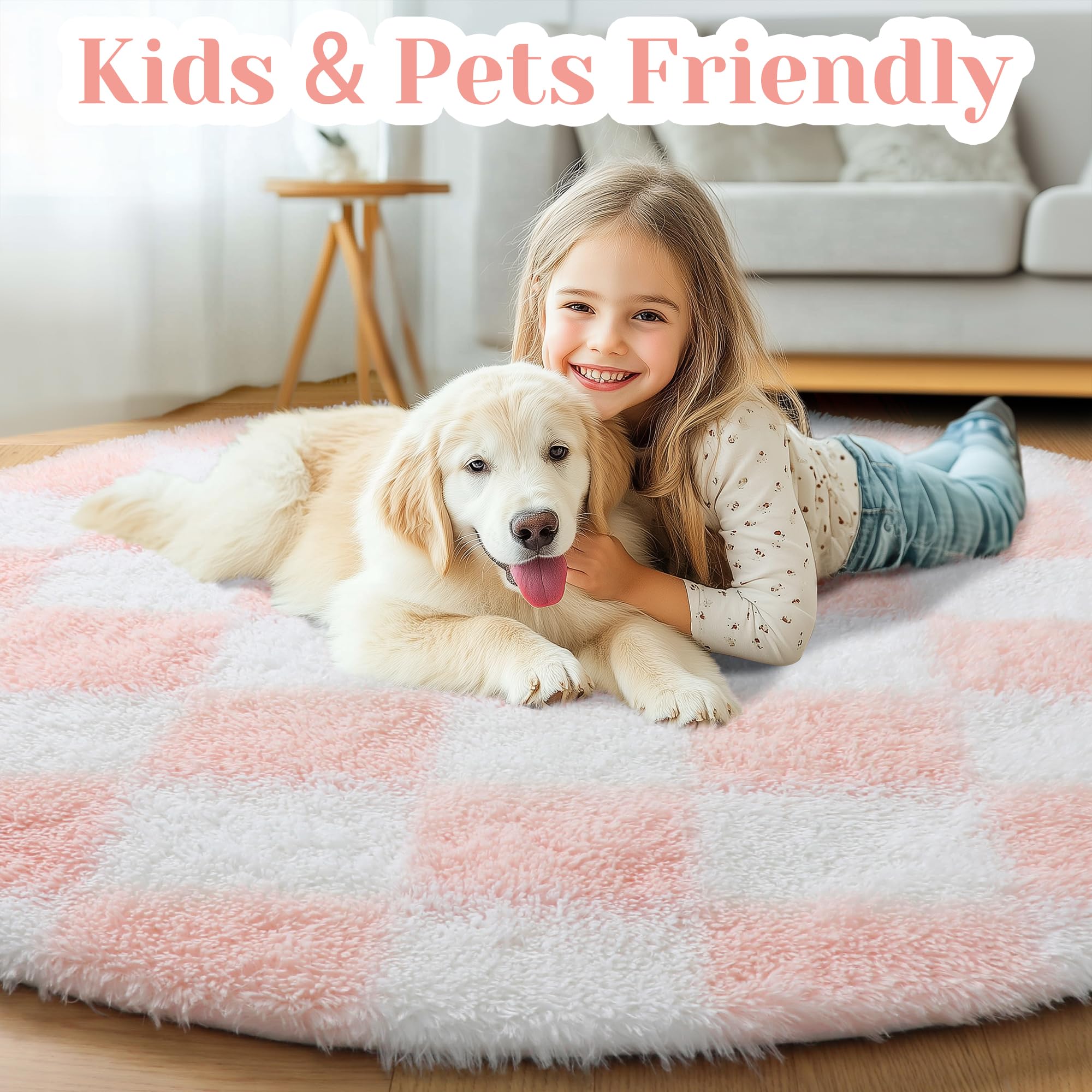 Amazon.com: KICMOR Pink Round Rug 4ft for Girls Bedroom, Fluffy