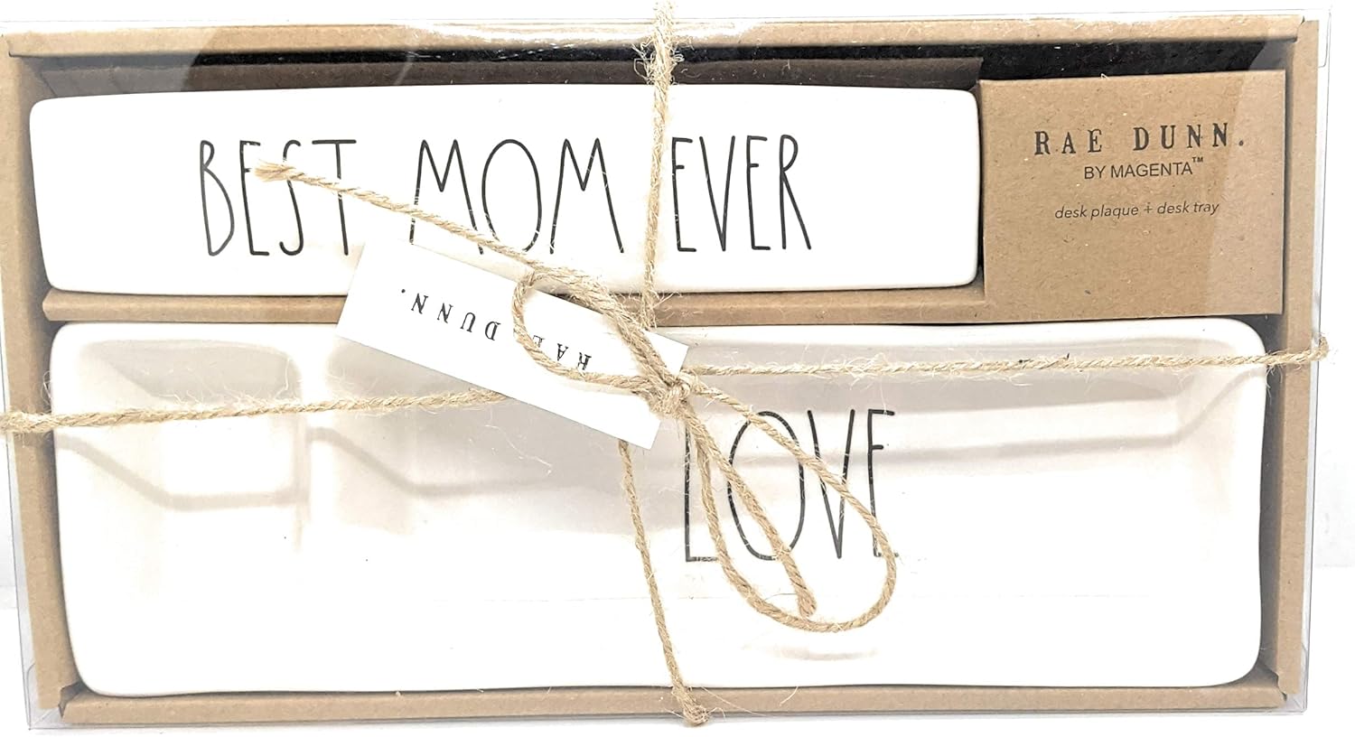 Rae Dunn by Magenta 2 Piece Set- Desk Name Plate (8.5"x1.75"x1.75") and Desk Organizer in Large Letters LL Gift Set (Best MOM Ever/Love)
