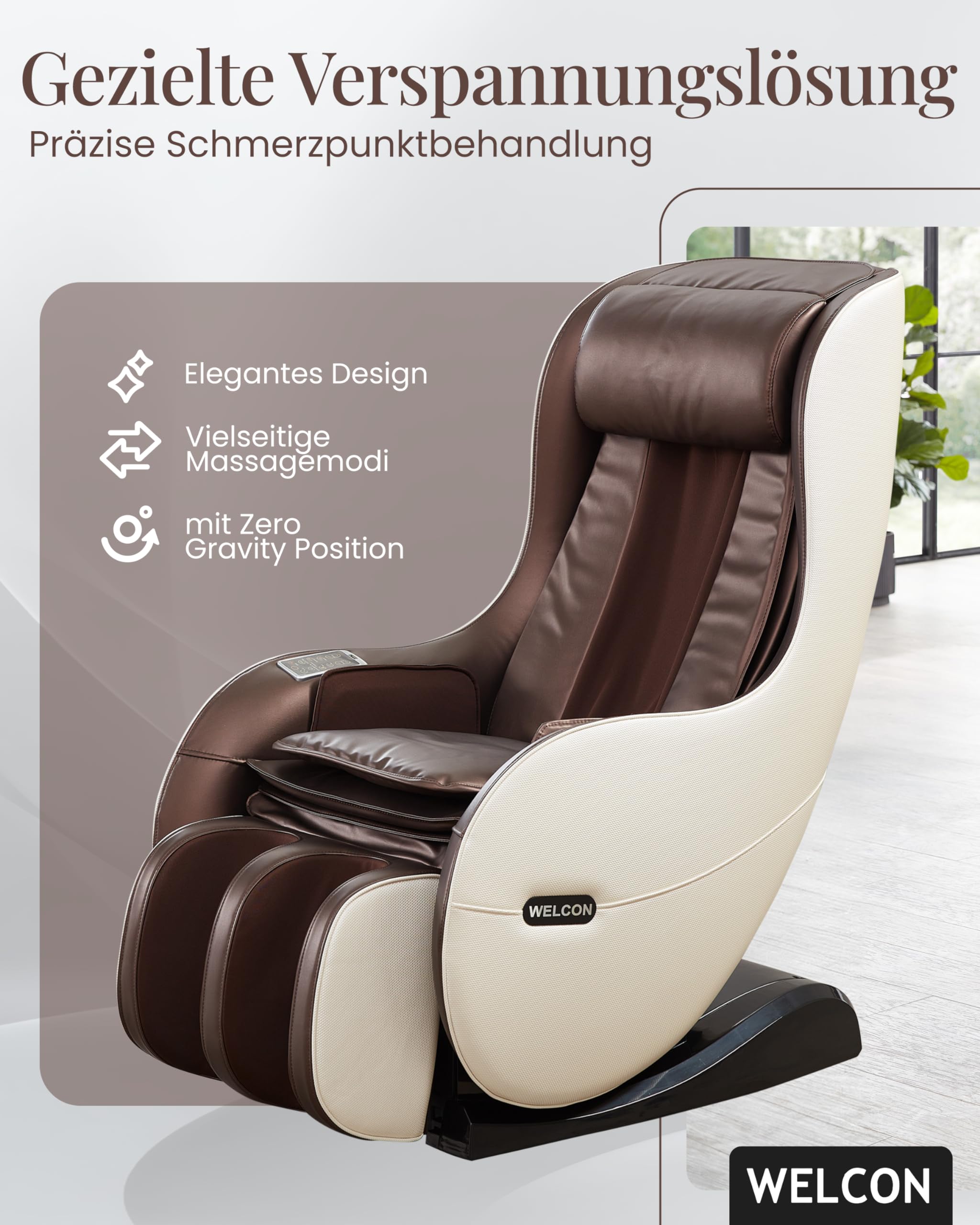 WELCON EASYRELAXX Massagesessel elektrisch in Beige-Braun – L-Shape Relaxsessel mit Automatikprogrammen, Knetmassage & Klopfmassage, Ganzkörper-Massagestuhl für Zuhause