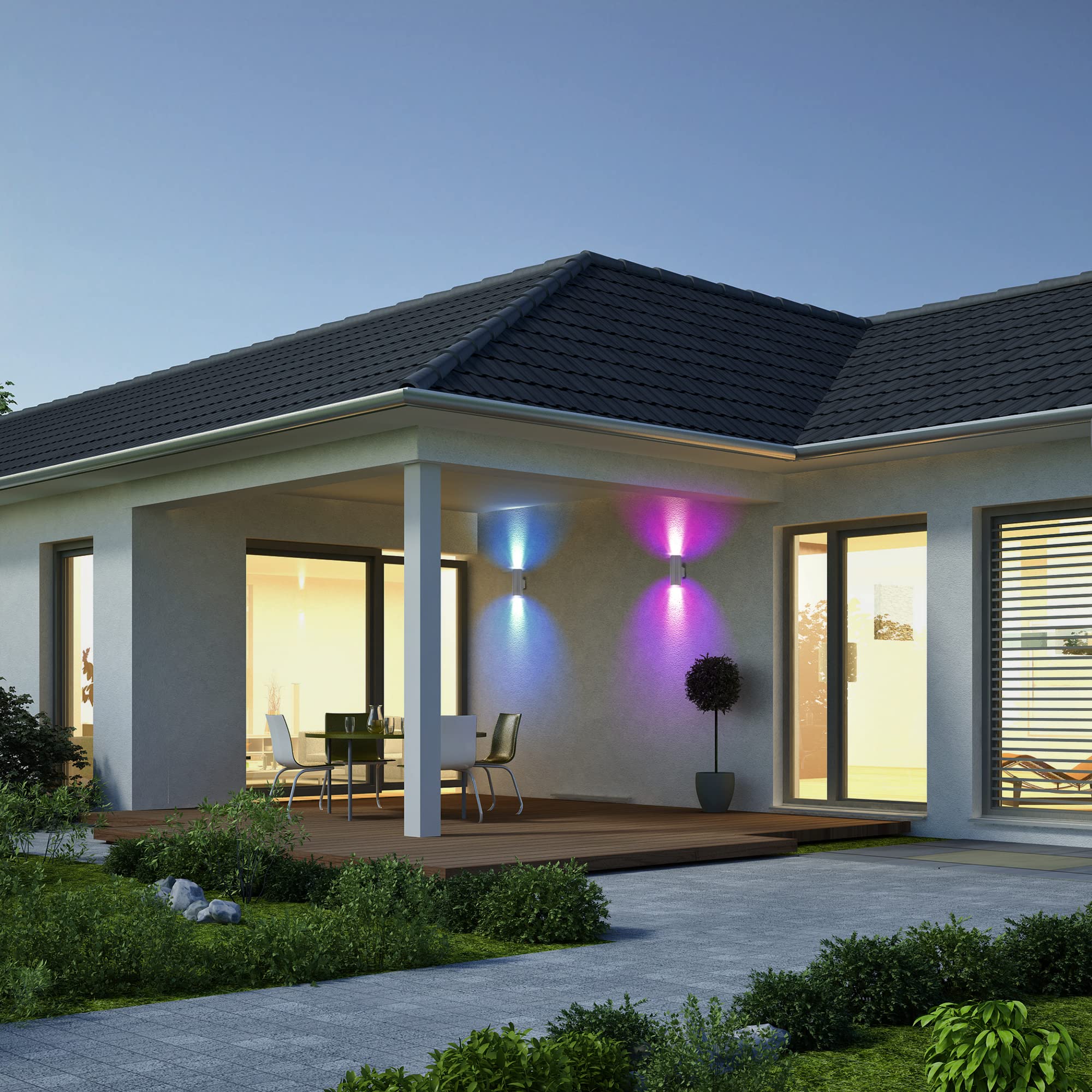 SSC-LUXon 2er Set Aussen Wandlampe anthrazit IP54 inkl. 4x Smart Home WiFi RGB GU10 LEDs - Up Down Wandleuchte Steuerung per App & Sprache
