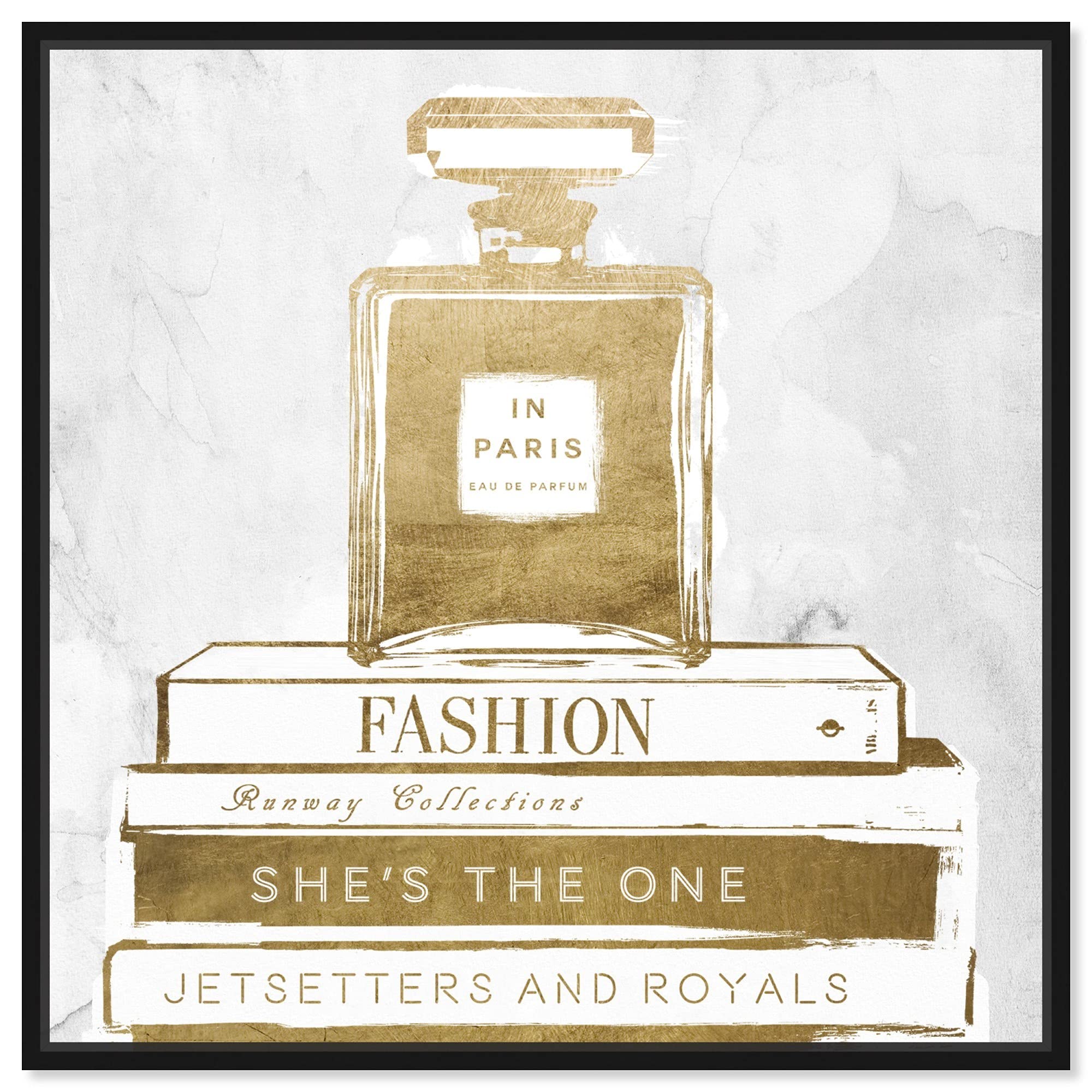 The Oliver Gal Artist Co. Fashion and Glam Wall Art Canvas Prints Perfume and Books Gold Home Décor, 20x20, Black Frame
