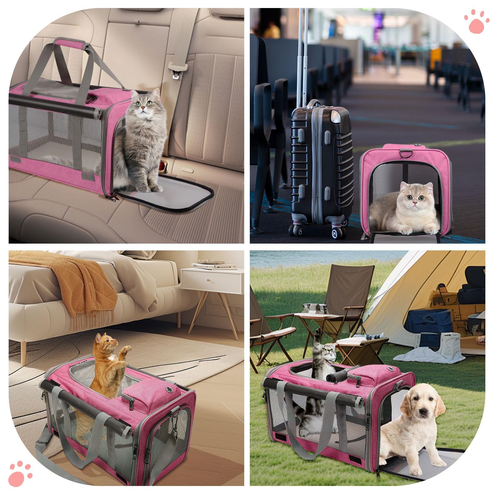 Qoosea Sac de Transport pour Chat Chien Portable, Caisse de Transport Animalerie Respirant et Pliable, Boîte de Transport pour Petit Chien Chat (Rose)