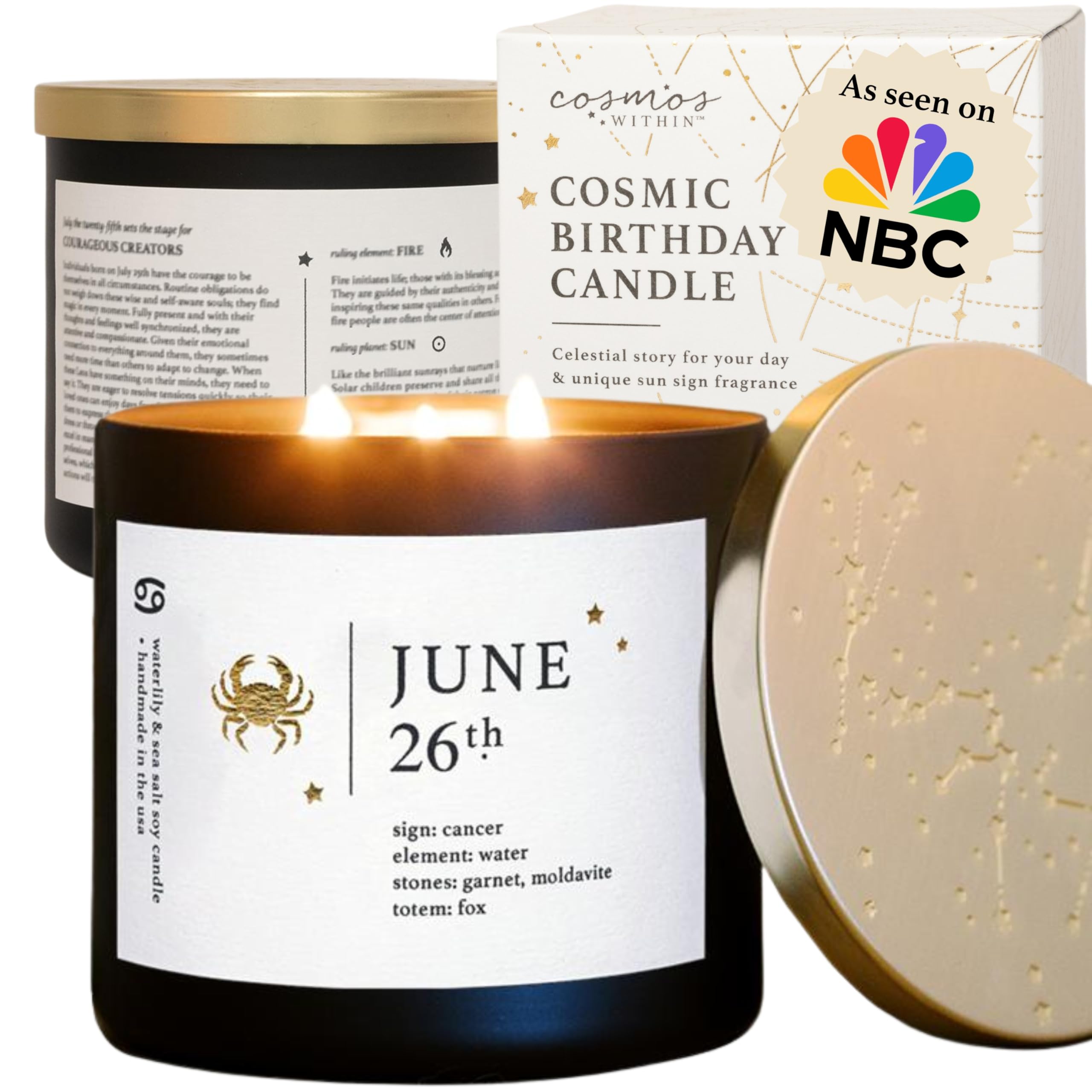 June 26th Personalized Zodiac Candle | Inspirational Astrology Reading and Daily Affirmation for Your Birthdate | Handmade Cancer Candles | Astrology