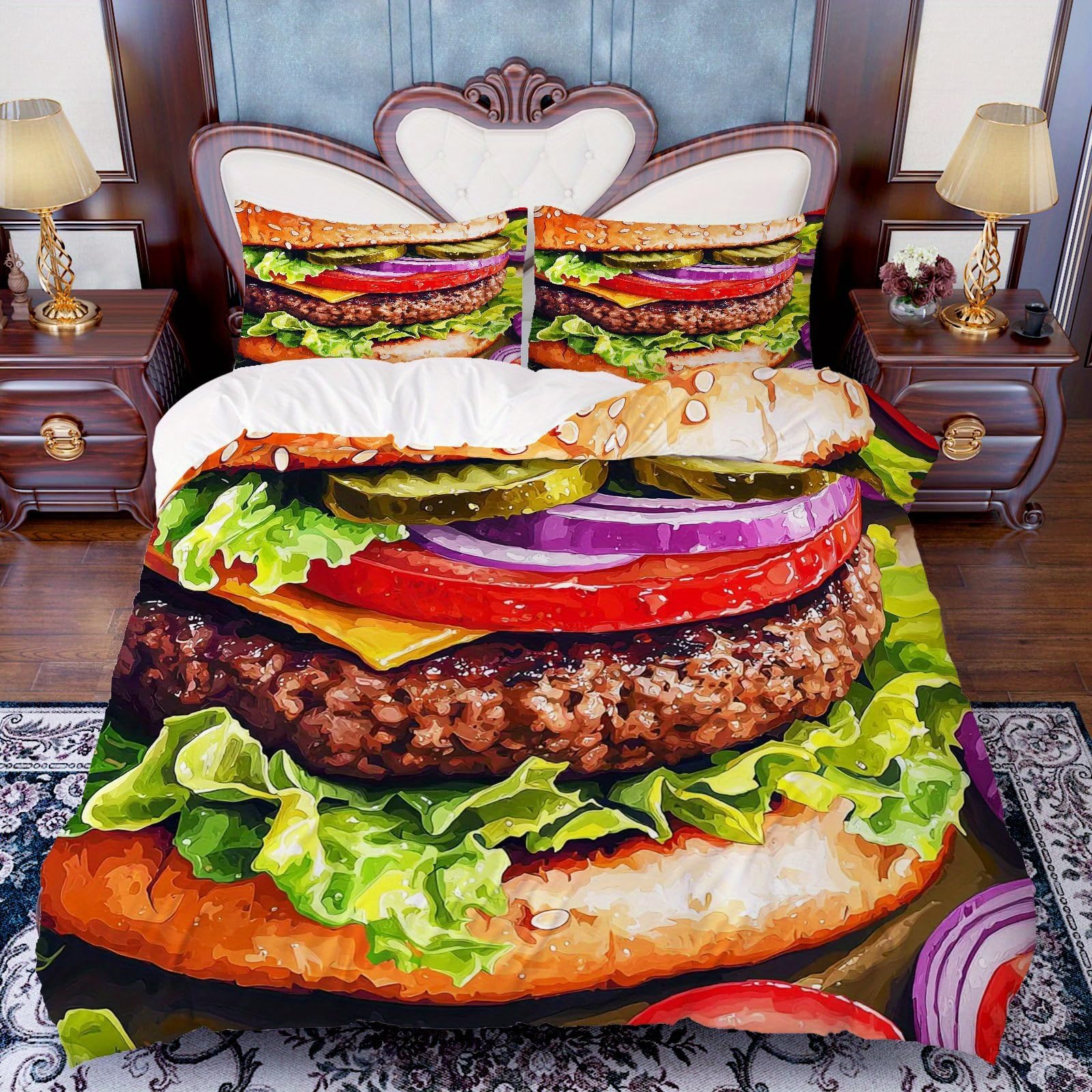 Linge de lit fast food grand lit avec taies d'oreiller 50x75 pour fan de burger