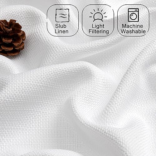 Miniatura 4 de Cenefa blanca para ventanas, cortina de lino sintético con textura semitransparente para ventana pequeña, cenefa de cocina con bolsillo para barra,