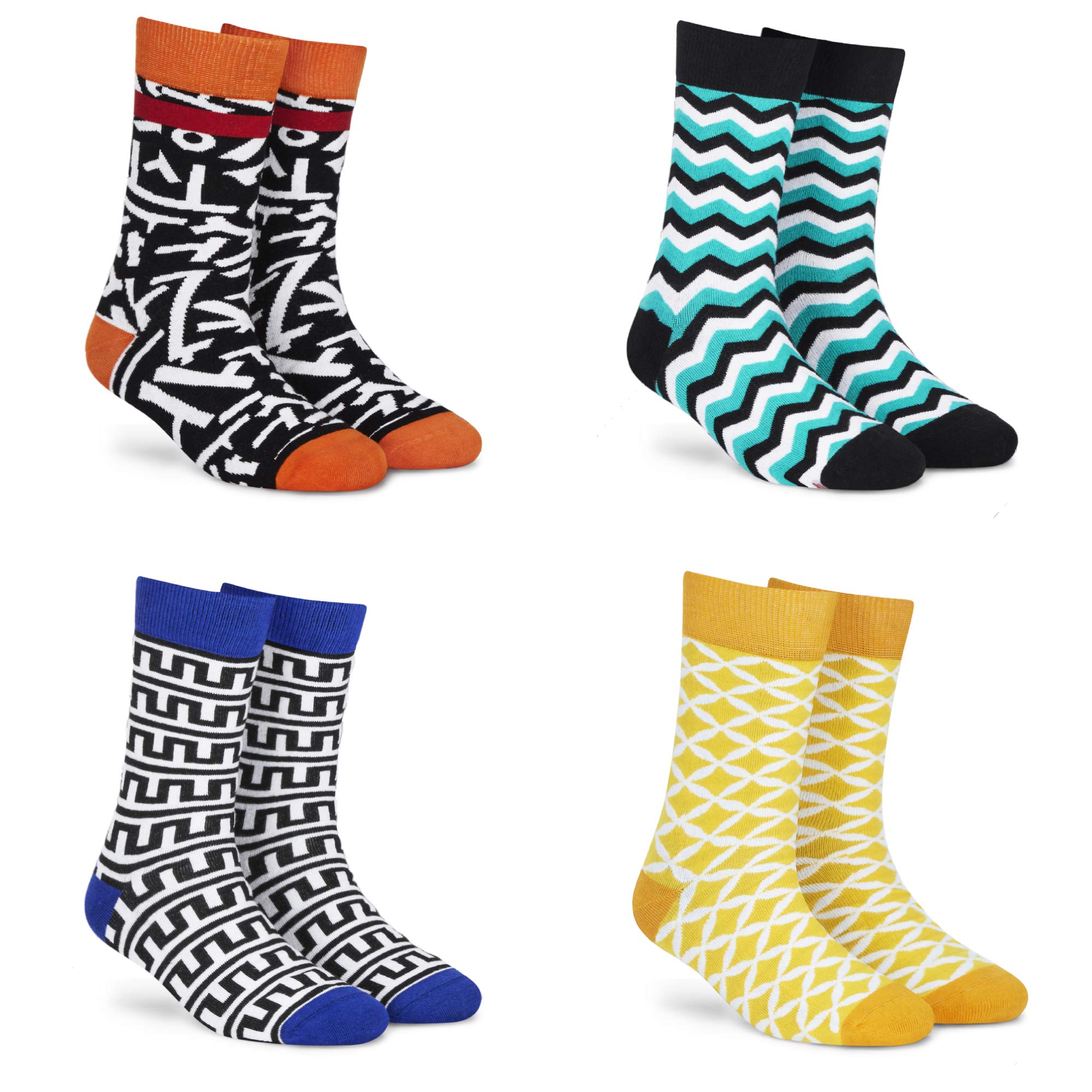 DYNAMOCKSSocks for MEN and WOMEN - (Combo Pack of 4 | Crew Length | Material: Combed Cotton | Multicolour | Size: Free (UK 7-12))