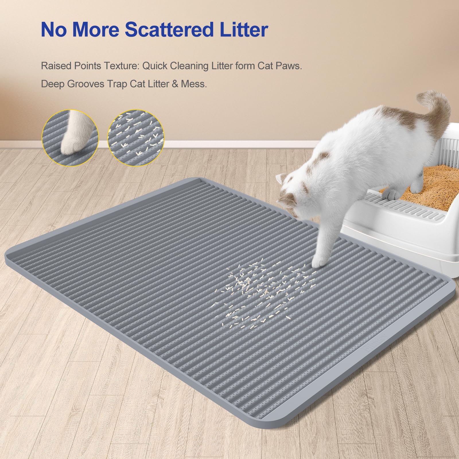 Silikon Katzenklo Matte – 79 x 58.5 cm Katzenstreu Matte Groß, Wasserdicht Katzenmatte Katzenklo, rutschfest, Langlebig, Leicht zu Reinigen, Streukontrolle & Waschbare Katzenmatte für den Boden