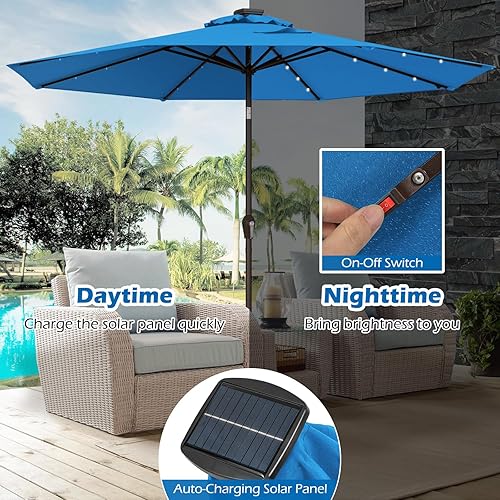Miniatura 6 de Giantex Sombrilla de patio al aire libre de 9 pies10 pies con luces solares, sombrilla de mercado de mesa con manivela y sistema de inclinación de
