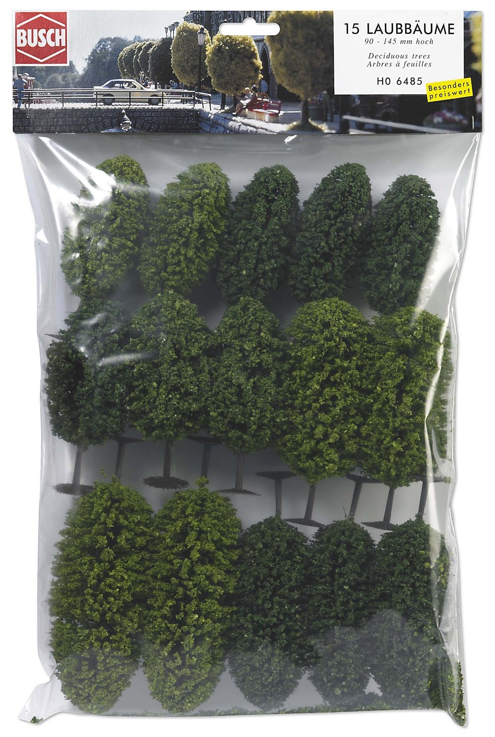 Busch - H0 6485 - Modélisme - Pack de 15 Arbres Feuillus