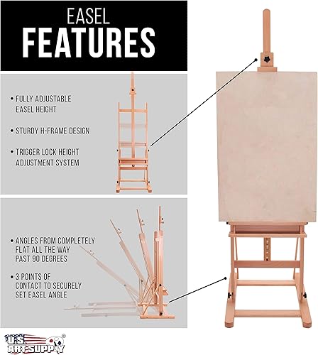 Miniatura 3 de US Art Supply Caballete de estudio de madera mediana con marco en H con bandeja de almacenamiento para artistas mástil ajustable a 96 pulgadas de