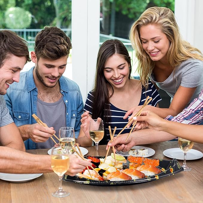 60 Piezas Barco Sushi Desechable Premium con Tapa, Plato de Servicio, para Fiestas miniatura 6