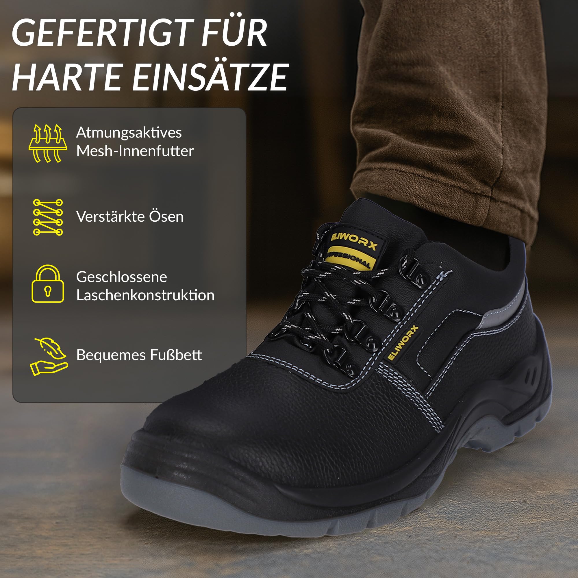 Scarpe da lavoro da uomo antinfortunistiche S3 – Terra Low – con punta in acciaio, traspiranti, intersuola in acciaio, particolarmente antiscivolo, occhielli rinforzati