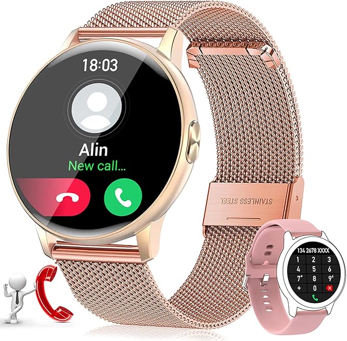 LEMFO Smartwatch Damen mit Telefonfunktion, 19 Sportmodi Armbanduhr mit