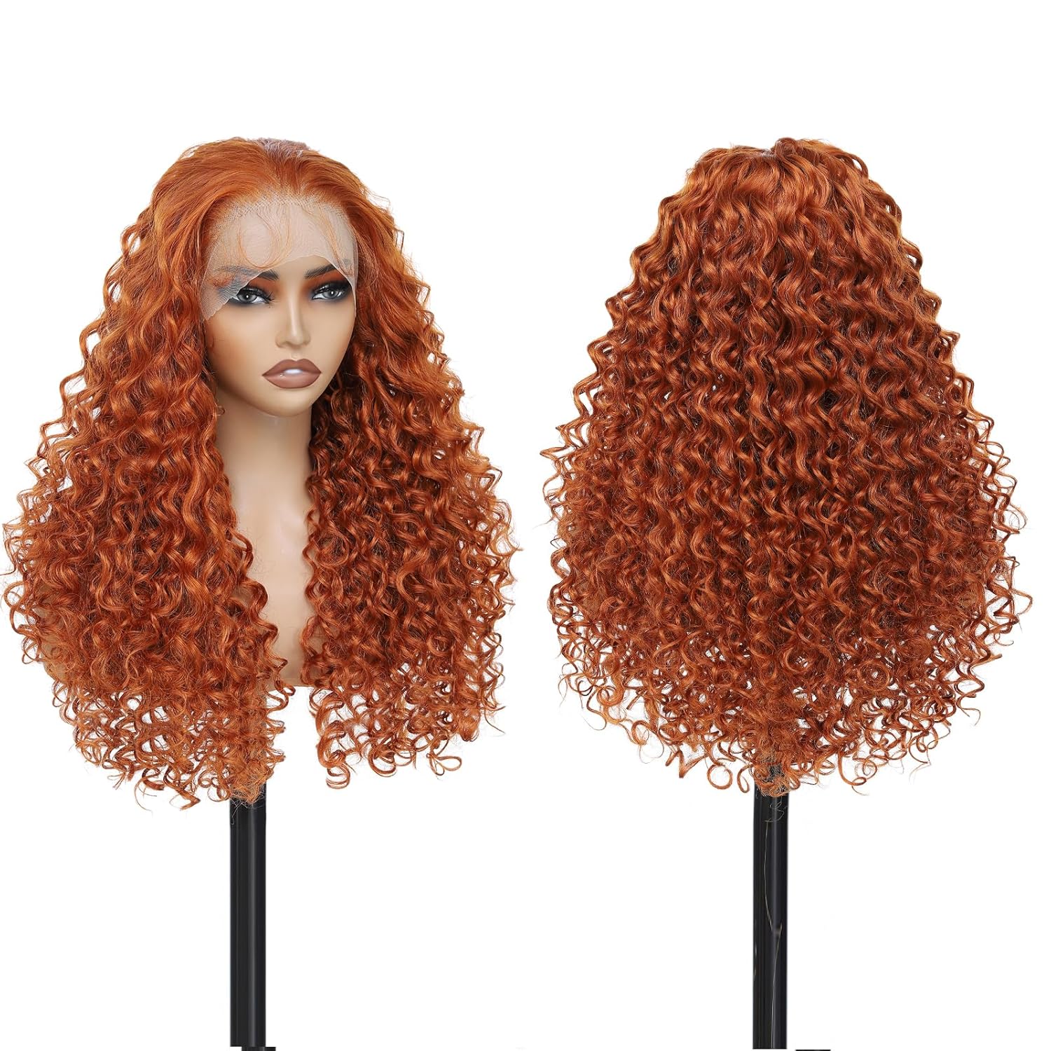 Ginger 26inch Curly Wig Transparent Lace Front Wig Pre Plucked Hairline with Baby Hair 13×6 Lace Front Wig Beginner Friendly Soft Bouncy Lasting Curls for Women