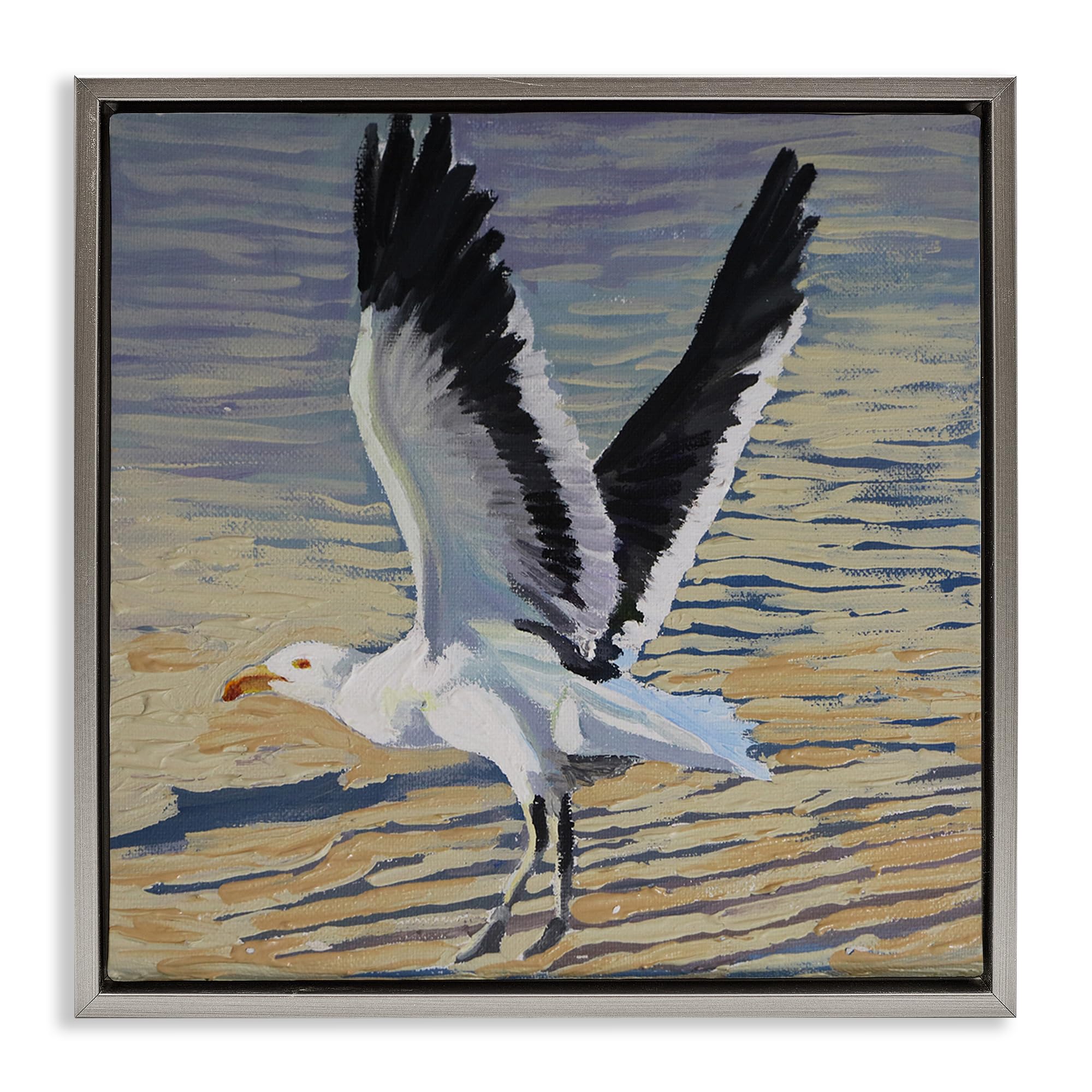 Stupell Industries Seagull Taking Flight Painting 'Seagull Taking Flight', Floating Frame Canvas Art, Gray, 25 X 25 Inches, Easy To Hang And Sturdy, Made In Usa, By Violeta Vollmer