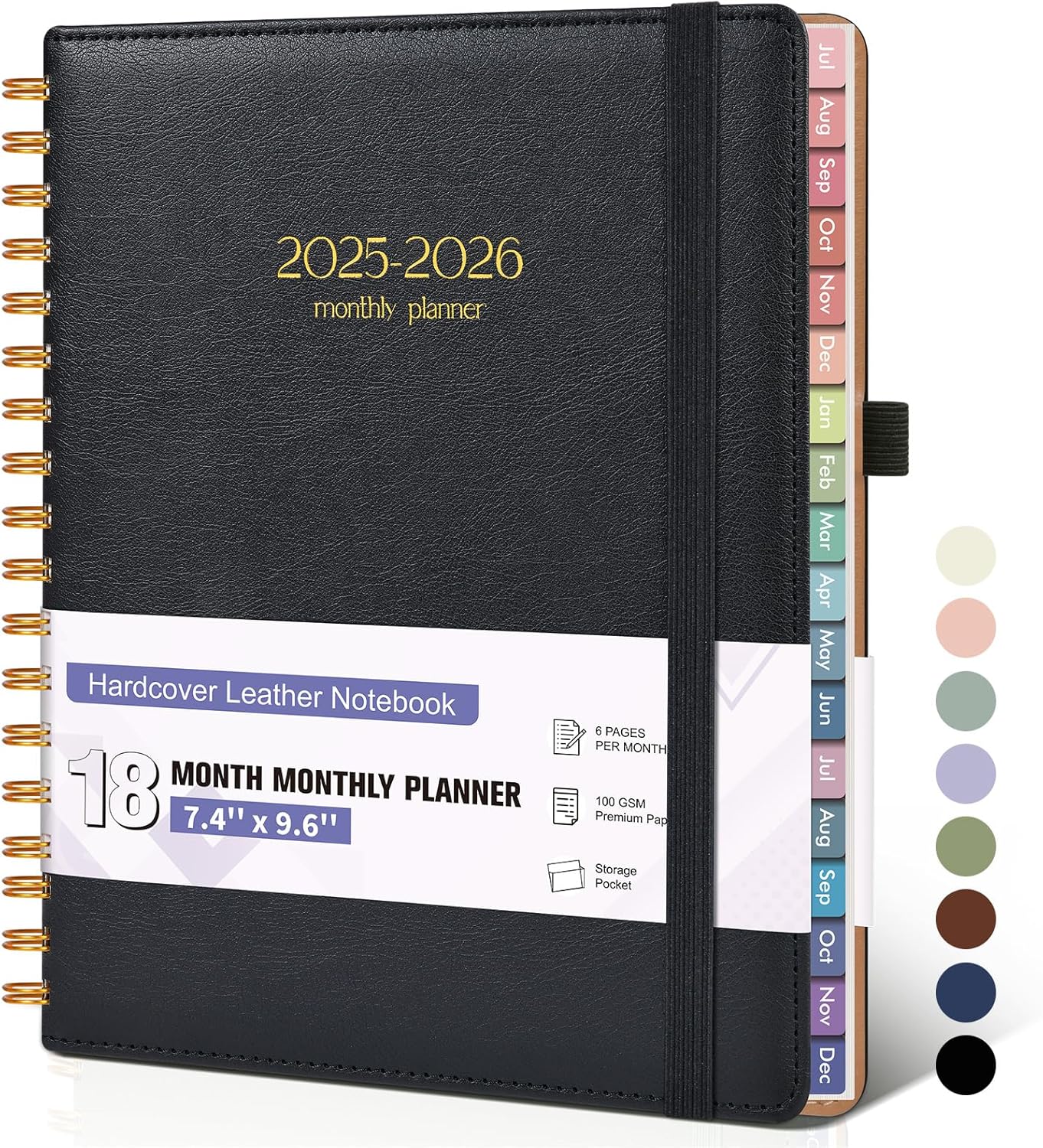 Monthly Planner 2026, 12 Months Hardcover Calendar Planner from January 2026 - December 2026, 7.4'' x 9.6'' Monthly Planner with Tabs, Spiral Daily Planner Perfect for Office School Teacher Student, Black