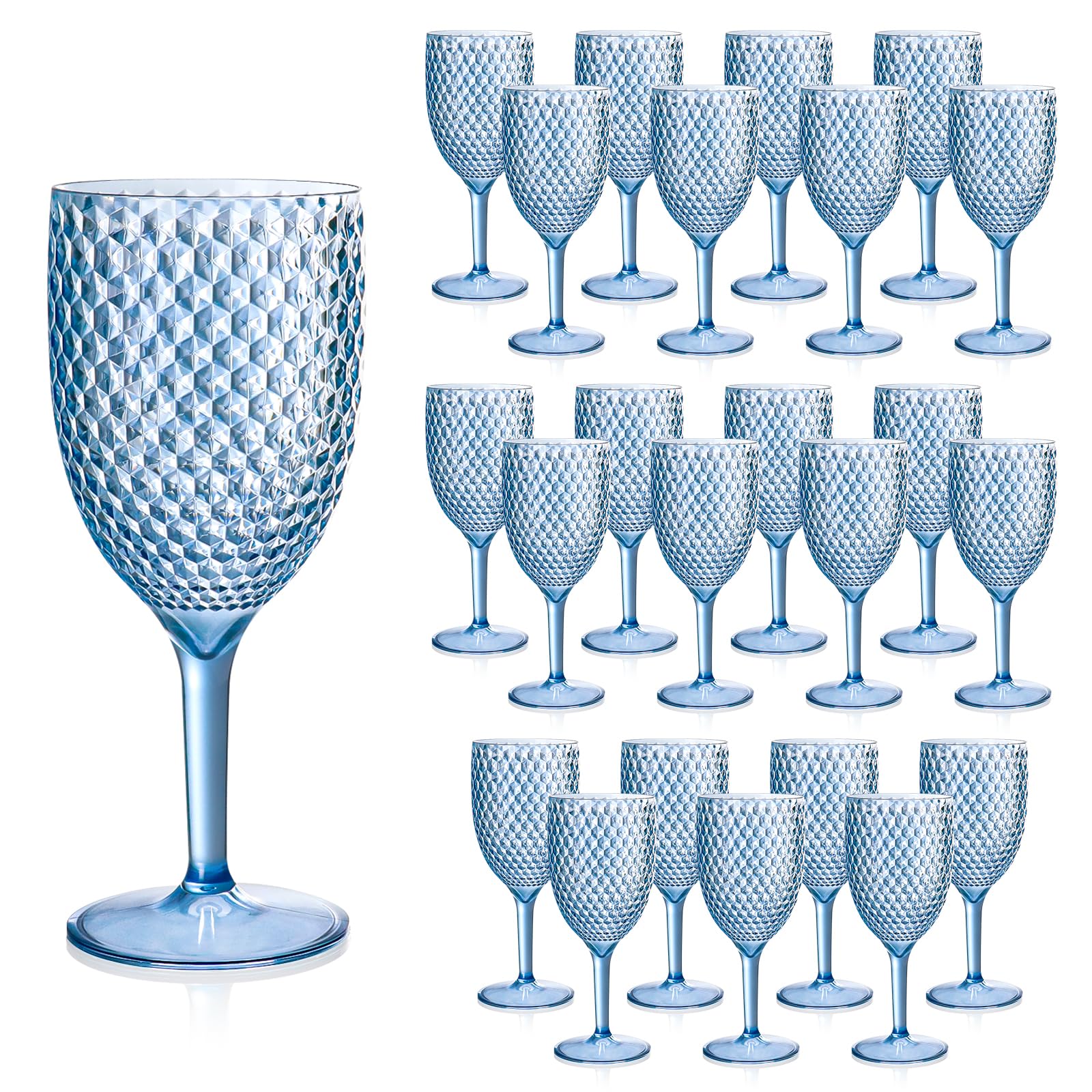Photo 1 of 12Pcs Blue Plastic Wine Glasses 13.5oz Reusable Acrylic Wedding Goblets Toasting Glassware Unbreakable Wine Cups with Long Stem Crystal Drinking Glasses Champagne Flutes for Bar Restaurants Party