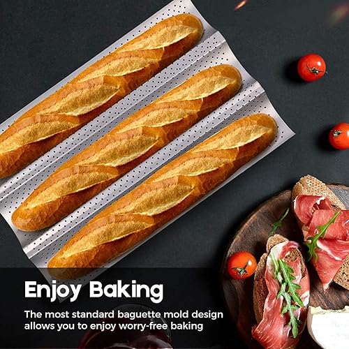 Miniatura 17 de Amagabeli - Sartén antiadherente perforado para preparar baguettes, pan francés, hornear, pan, molde para hornear, tostar, cocinar, panaderos