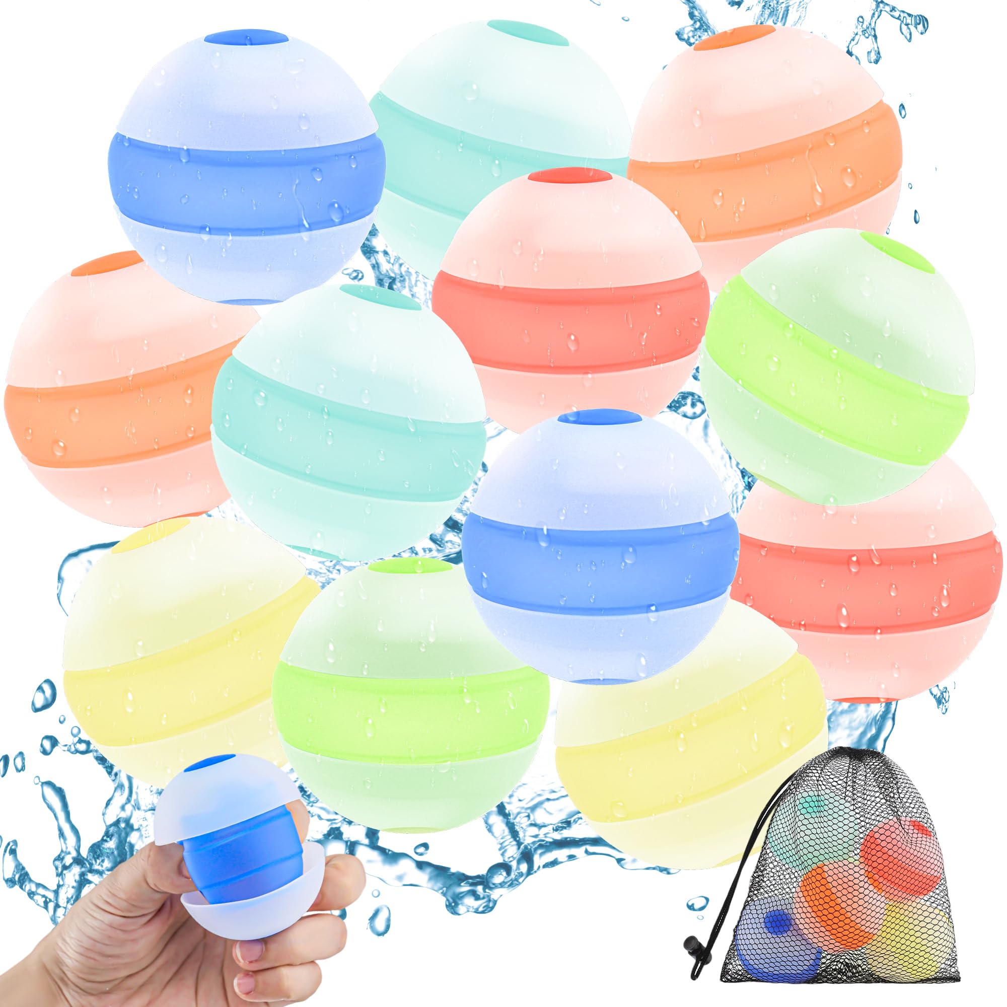 12PCS Reusable Water Balloons Self Sealing Quick Fill Water Bombs