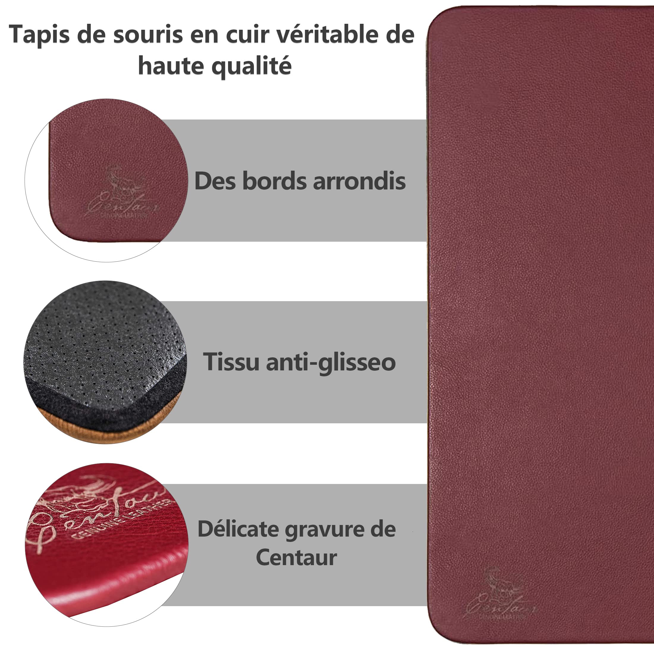 Sous-main en cuir Centaur - Fait main - Plusieurs coloris et tailles disponibles 40x60 rouge bordeaux