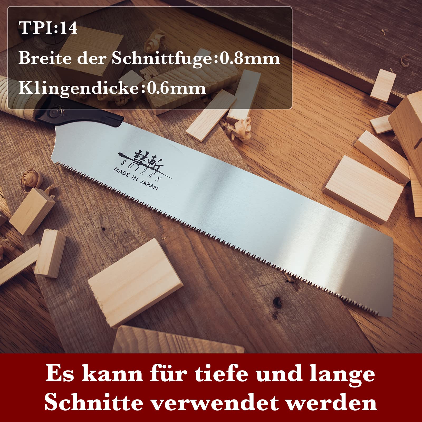 SUIZAN Kataba Einseitige Säge 265mm - Professionelle Japansäge Zugsäge Handsäge Holz Saw Holzbearbeitungswerkzeuge