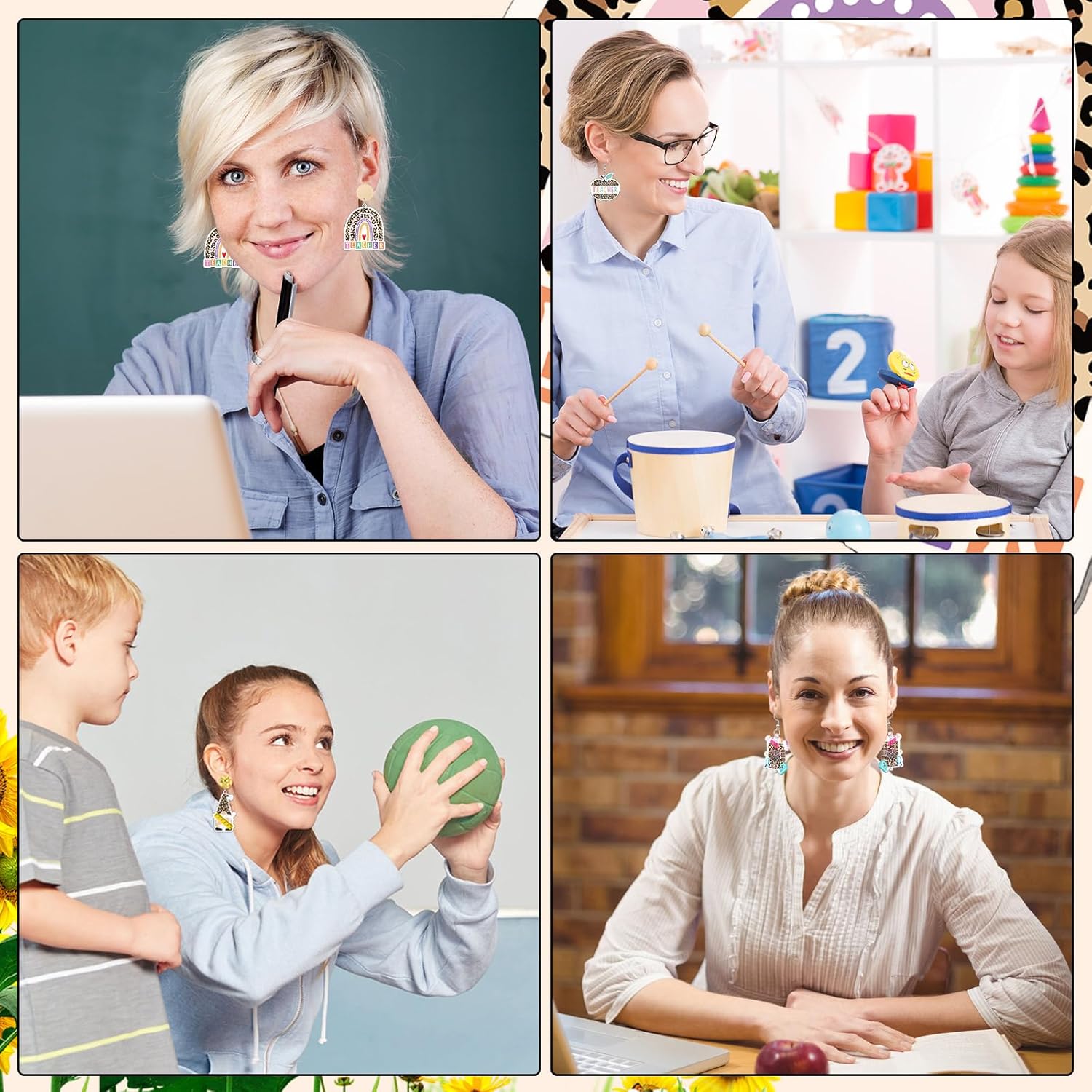 8 Pairs Teacher Earrings for Women Back to School Acrylic Dangle Earrings Pencil Apple Jewelry Teacher Gifts - Image 6