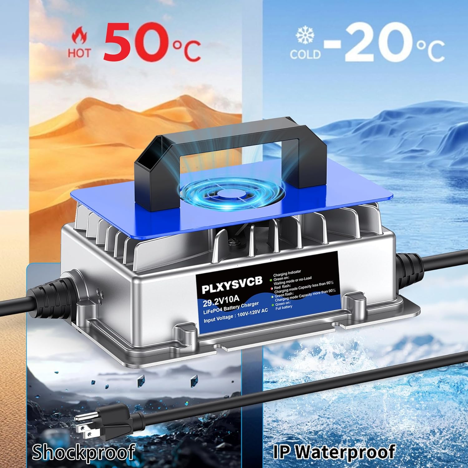 24V 10A Lithium Battery Charger, 29.2V LifePO4 Battery Charger for 24V LiFePO4 Lithium Deep Cycle Rechargeable Battery with Multi Protections, Fast Charging for 25.6V RV Boat Car Electric Yacht