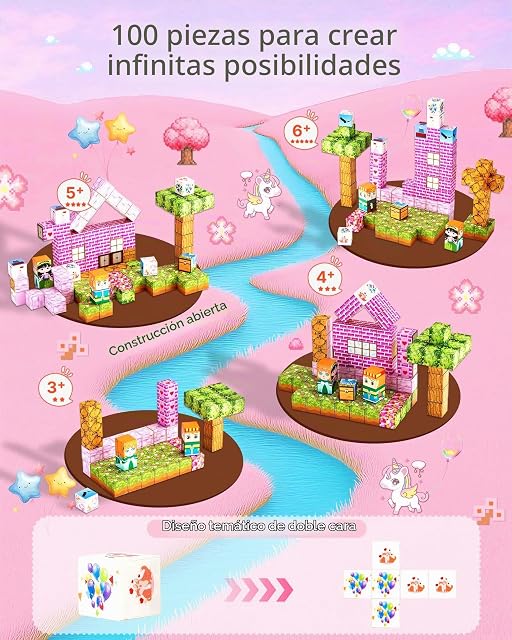 Foto 2 de 8 de VEVOR Bloques Magnéticos, Juego de 100 Piezas de Castillo de Princesa Cubos de Construcción Magnéticos