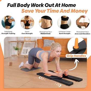 Pilates Reformer Board, Multifunctional Abdominal & Full-Body Trainer Machine with Anti-Slip Design, Portable Pilates Reformer for Core Workout and Home Gym Exercise Equipment