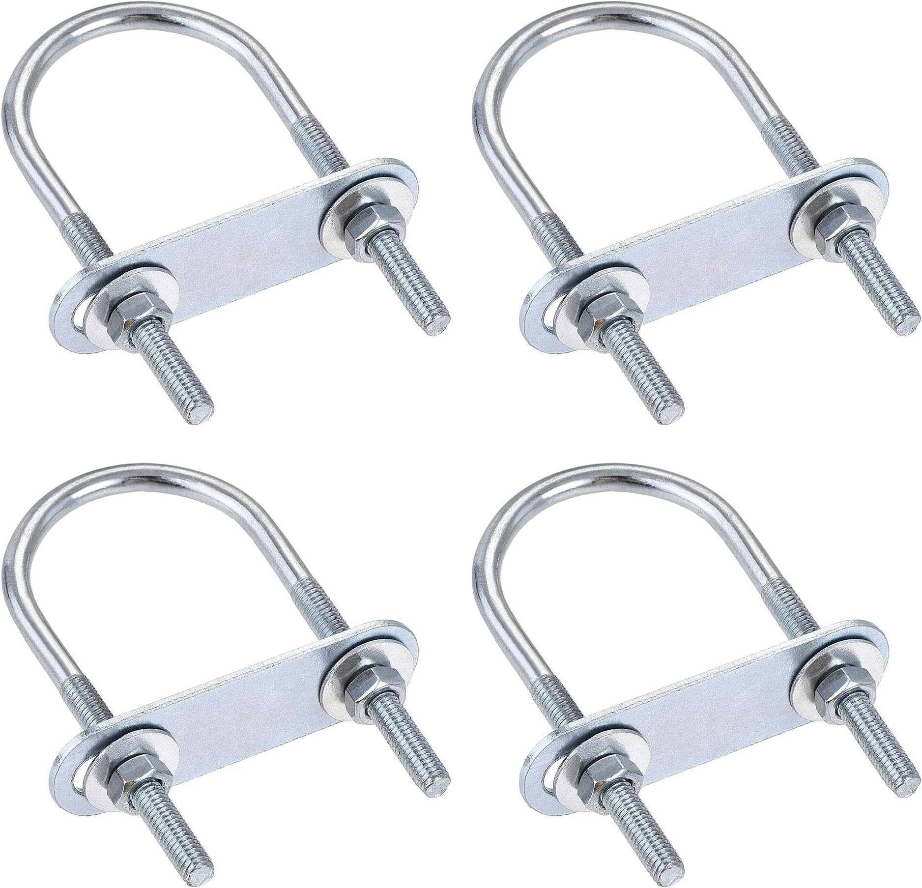 sourcing map Round U-Bolts 4 Sets 1.57"(40mm) Inner Width 90mm Length Steel M6 with Nut, Plate, Washer