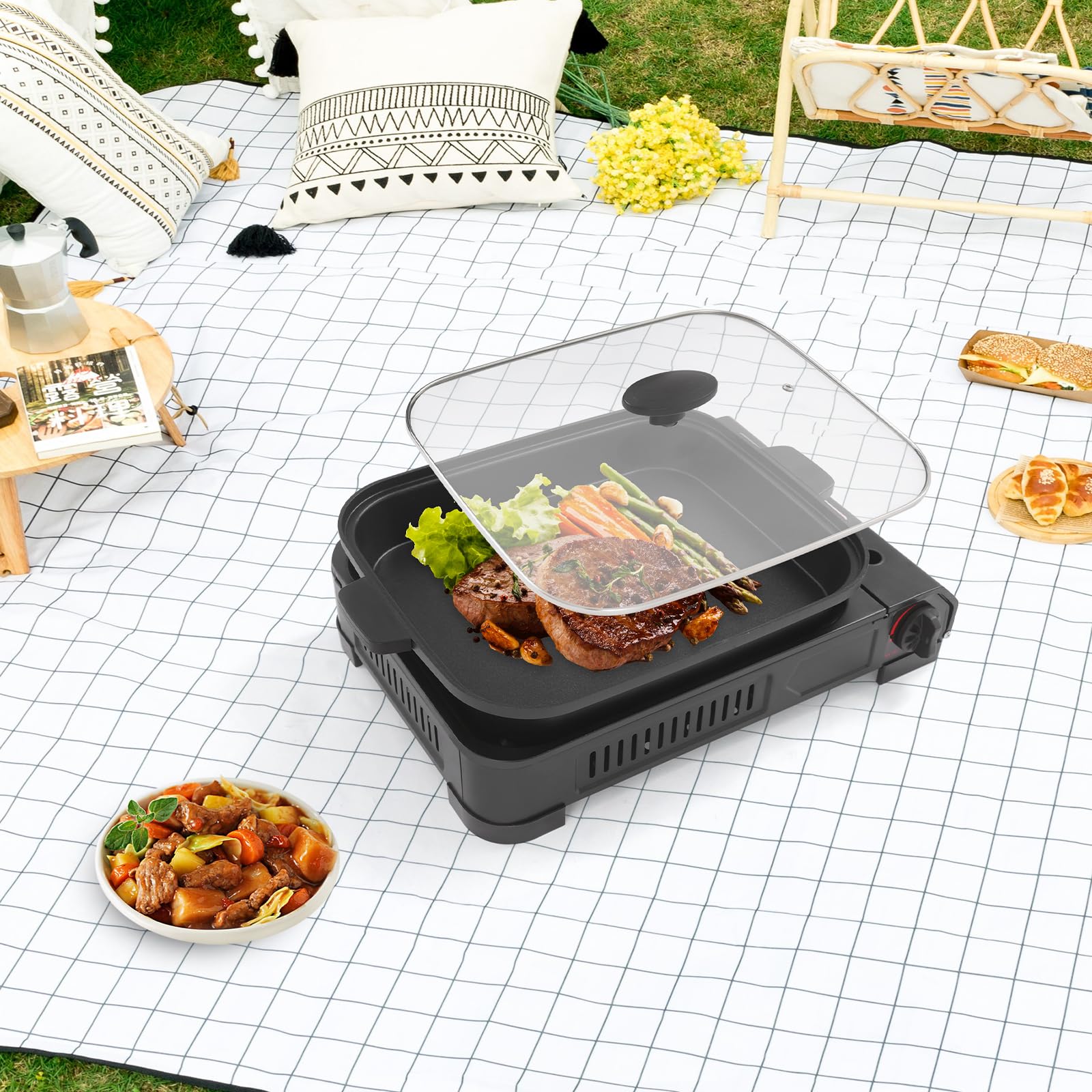 Z.M.C Réchaud de camping portable 2 en 1 et barbecue à gaz petit avec kit d Z.M.C Réchaud de camping portable 2 en 1 et barbecue à gaz petit avec kit d