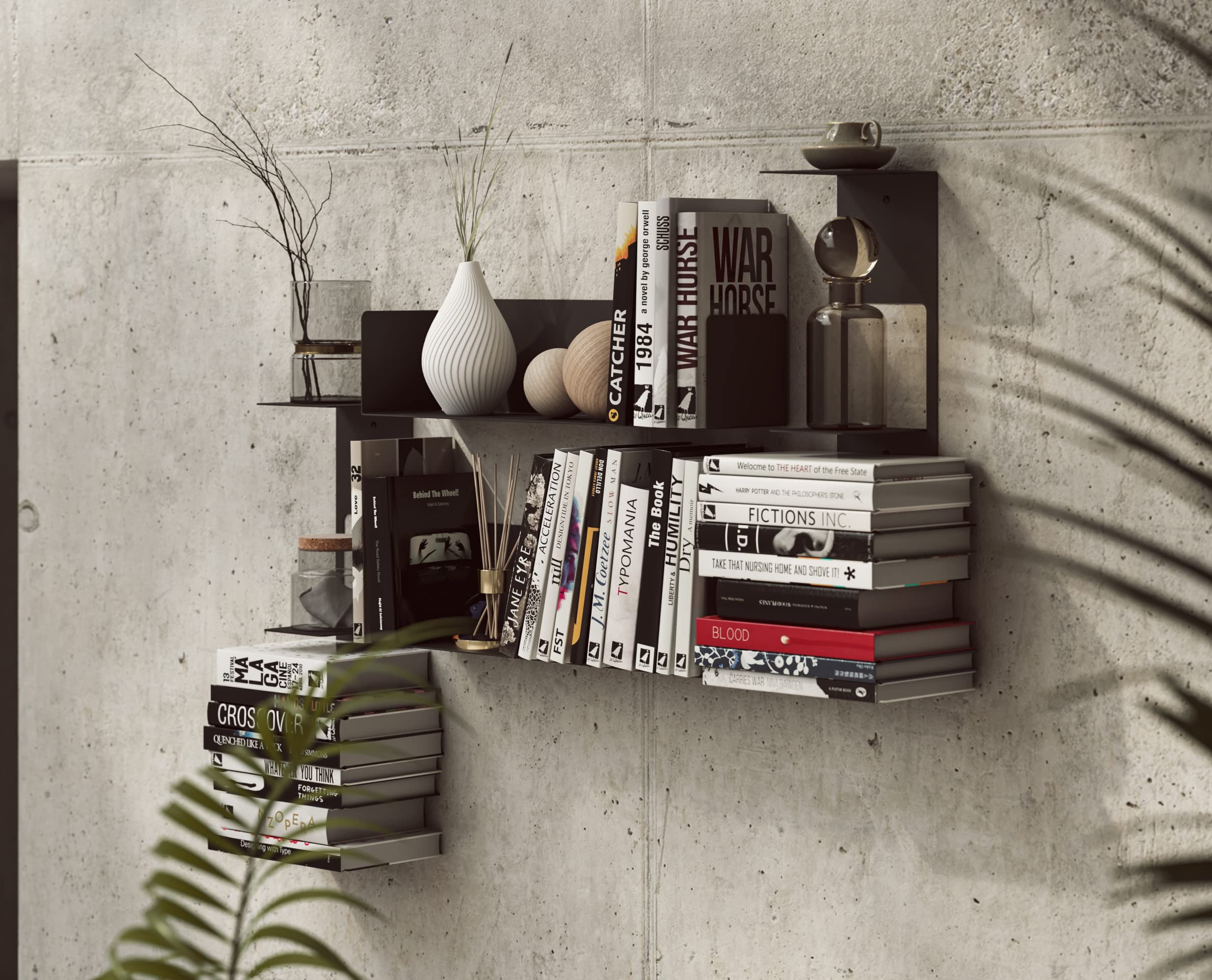 Estantería Metálica Flotante de Pared | Ideal para organización de Libros | Acero Lacado al Horno | Fabricado en España (Black)