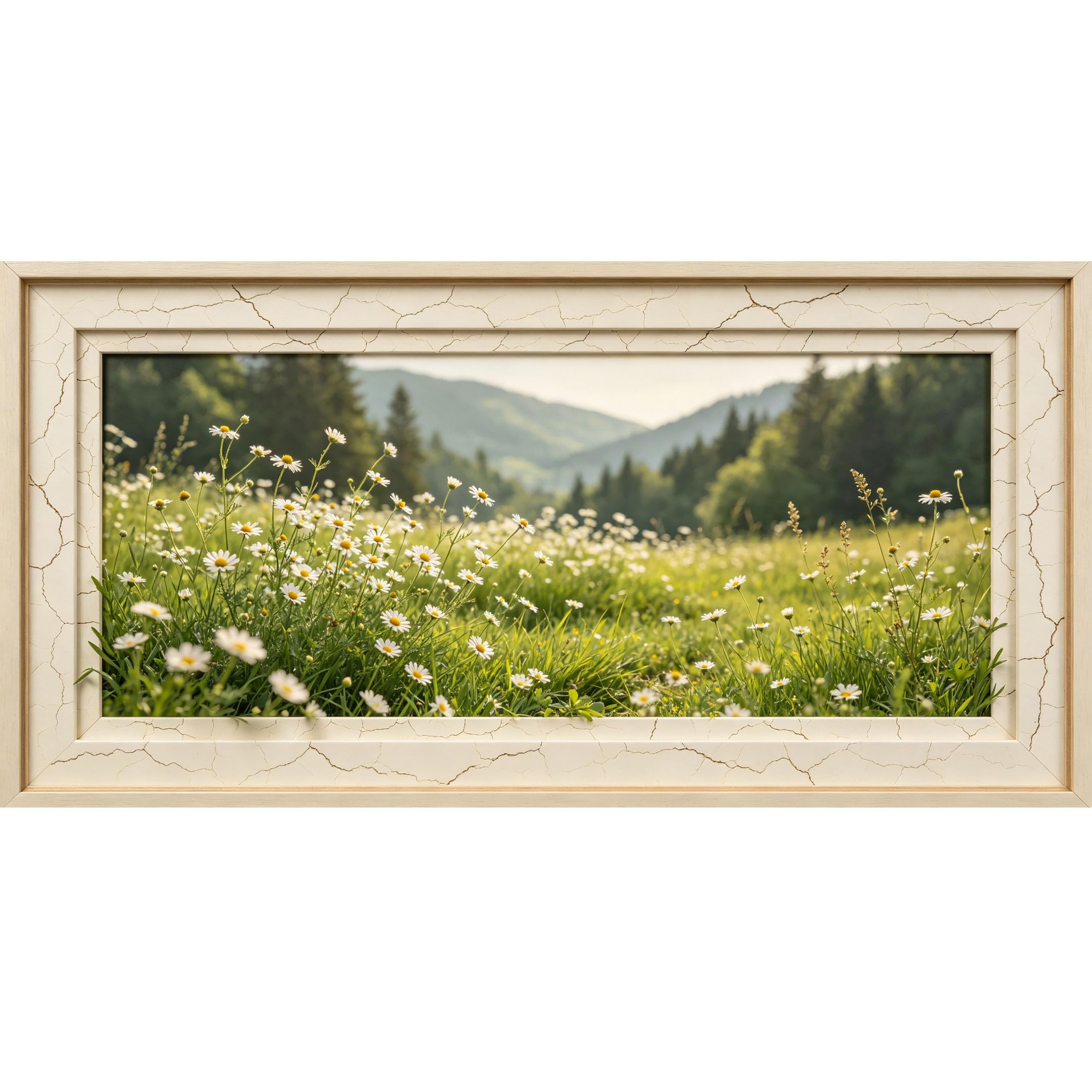 Agglomerix 3D Framed Wall Art Daisy Flower Mountain Forest Landscape Botanical Nature View Large Size SelfAdhesive Removable Wall Decor Prints Artwork for Living Room Bedroom Office