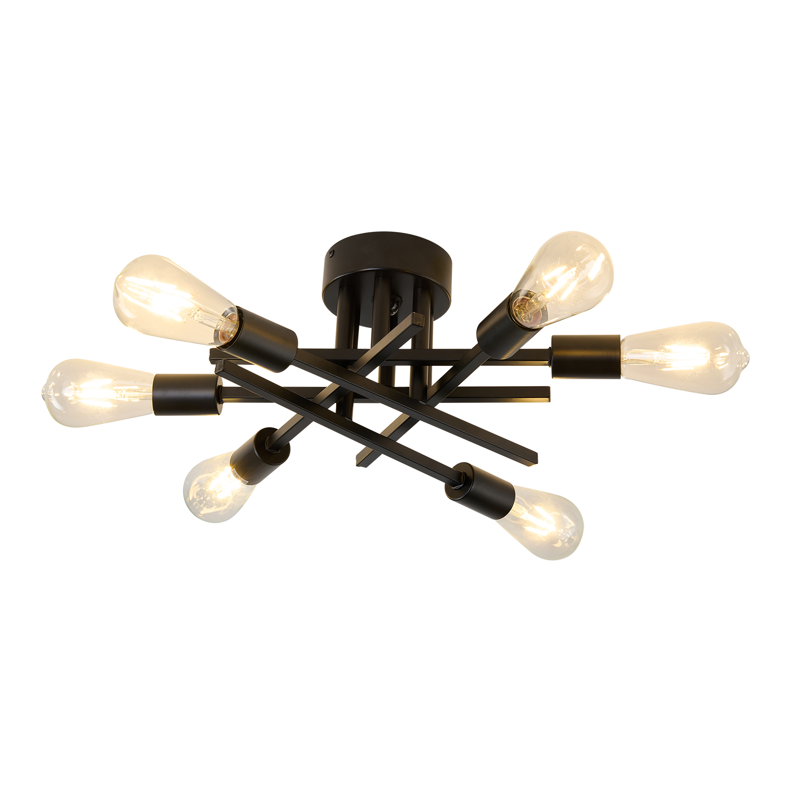 Image of Semi Flush Mount Motion Sensor Ceiling Light Fixture,6 Lights Black Vintage Matte Sputnik Chandelier Ceiling Lamp with E26 Bulb Base for Farmhouse Dining Room Living Room Bedroom Study Kitchen